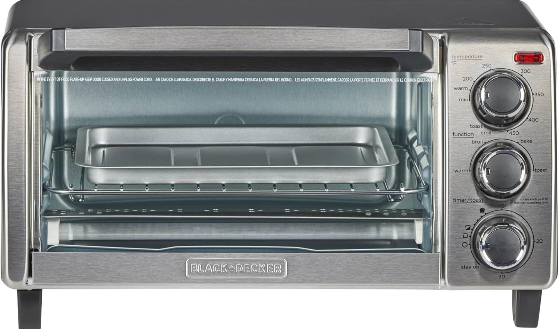 BLACK+DECKER 4-Slice Toaster Oven, Even Toast, 4 Cooking Functions Bake, Broil, Toast and Keep Warm, Removable Crumb Tray, Timer BLACK+DECKER 4-Slice Toaster Oven, Even Toast, 4 Cooking Functions Bake, Broil, Toast and Keep Warm, Removable Crumb Tray, Timer