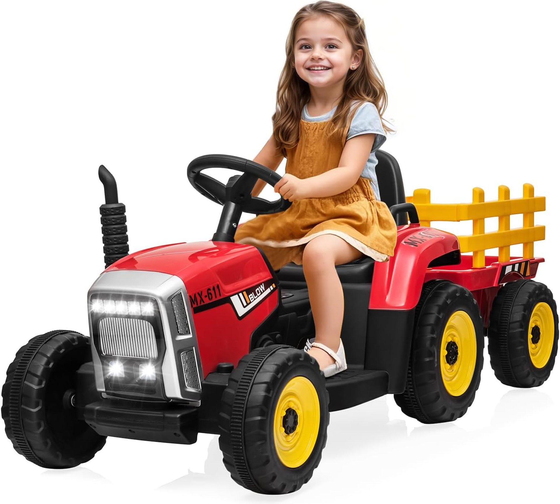 SEHOMY Red Power Wheels Tractor with Trailer, Toddler Ride On Car w/Remote, 7 LED Headlights, Dual Motor, 12V Battery, MP3, USB, 2+1 Gear Shift, Girl Electric Kids Car Vehicle Toys Gifts for Kids 3-6 SEHOMY Red Power Wheels Tractor with Trailer, Toddler Ride On Car w/Remote, 7 LED Headlights, Dual Motor, 12V Battery, MP3, USB, 2+1 Gear Shift, Girl Electric Kids Car Vehicle Toys Gifts for Kids 3-6