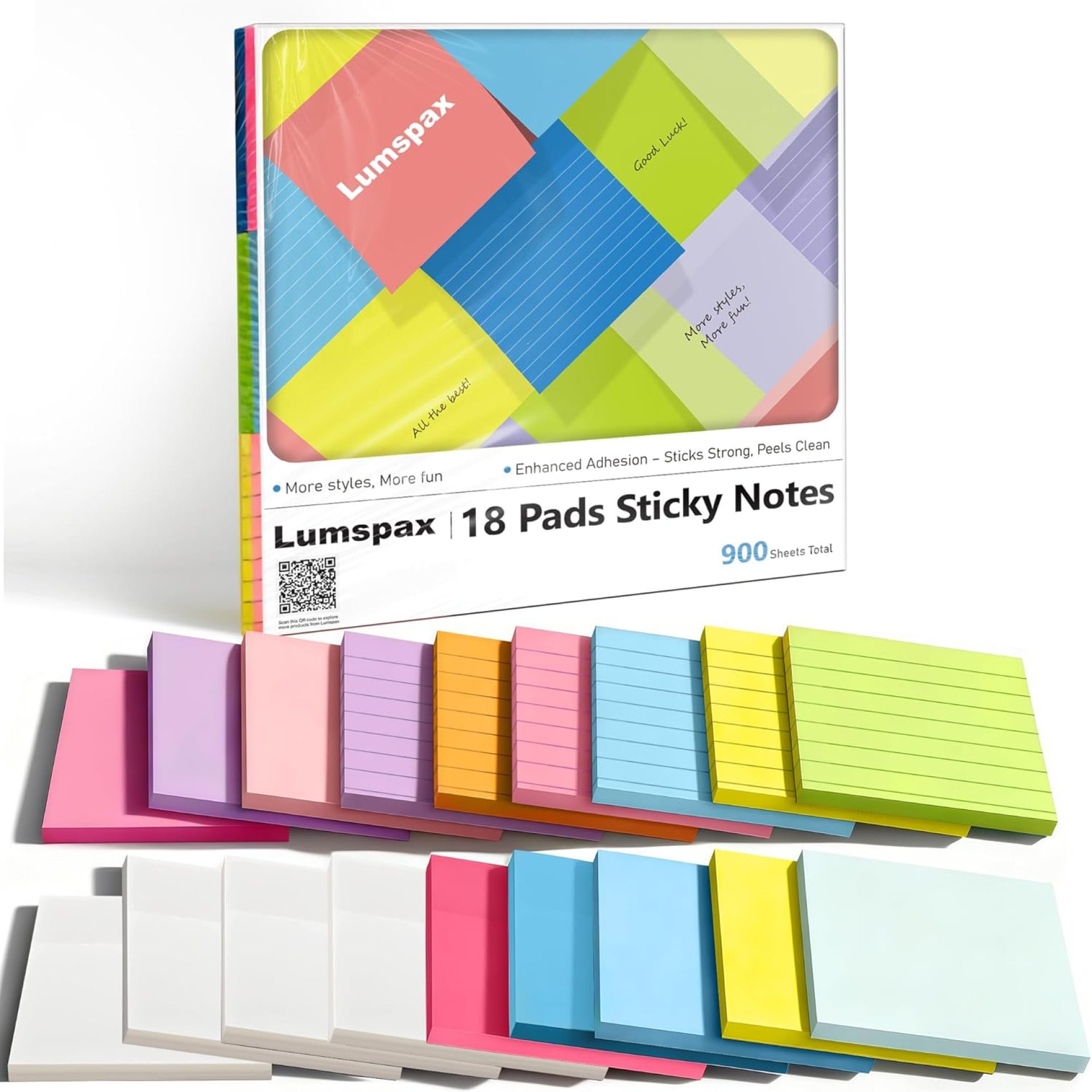 3×3 Inches Sticky Notes Pads, 18 Pads Self Stick Notes, 50 Sheets/Pad, Included 8 Blank Colorful Pads, 6 Ruled Colorful Pads and 4 Transparent Sticky Notes, 900 Total Sheets 3×3 Inches Sticky Notes Pads, 18 Pads Self Stick Notes, 50 Sheets/Pad, Included 8 Blank Colorful Pads, 6 Ruled Colorful Pads and 4 Transparent Sticky Notes, 900 Total Sheets