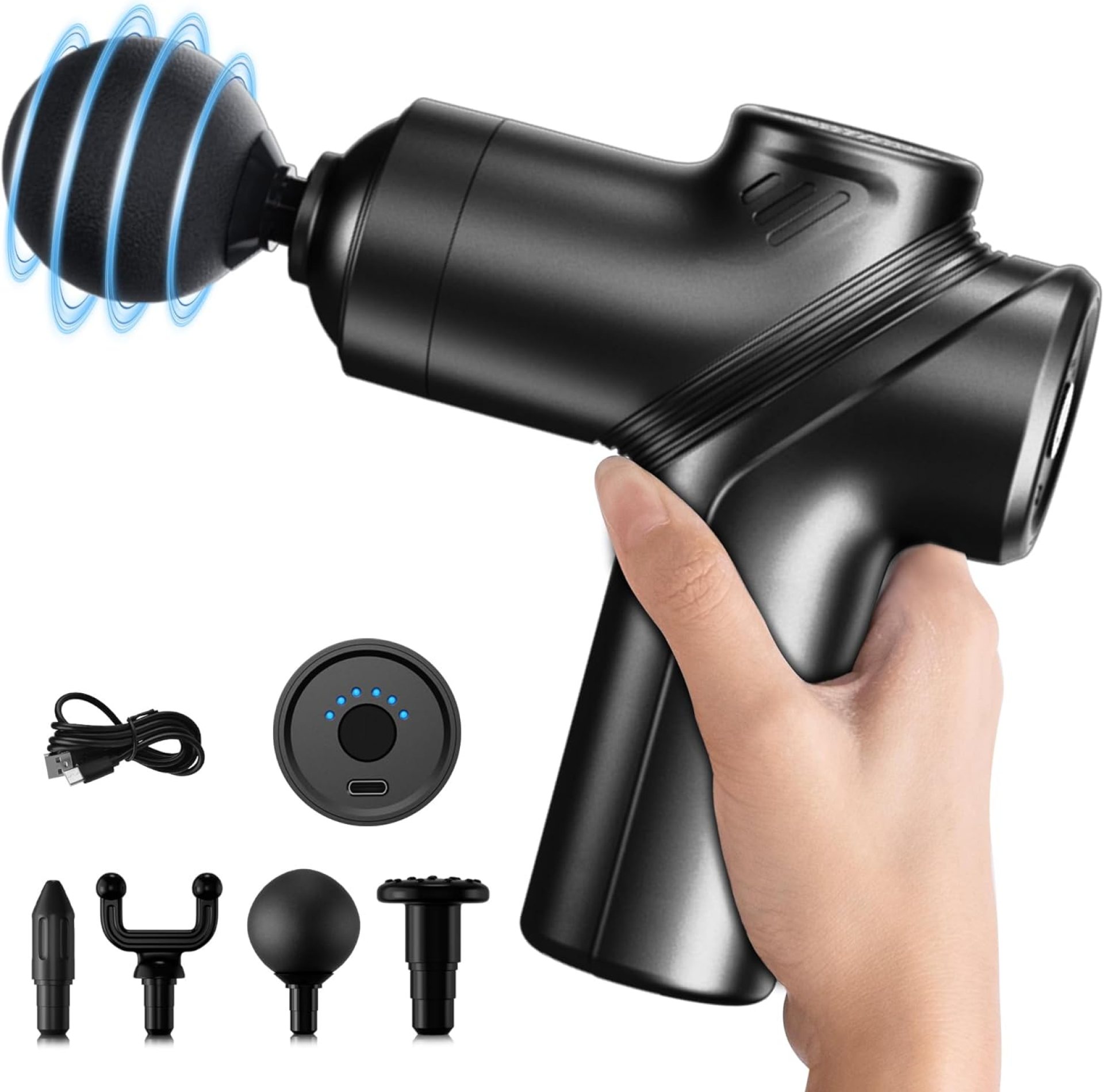 Deep Tissue Massage Gun Portable, Mini Electric Muscle Massager, Suitable for Relieving Back, Neck and Body Pain, with 4 Heads and 6 Speeds, Black Deep Tissue Massage Gun Portable, Mini Electric Muscle Massager, Suitable for Relieving Back, Neck and Body Pain, with 4 Heads and 6 Speeds, Black