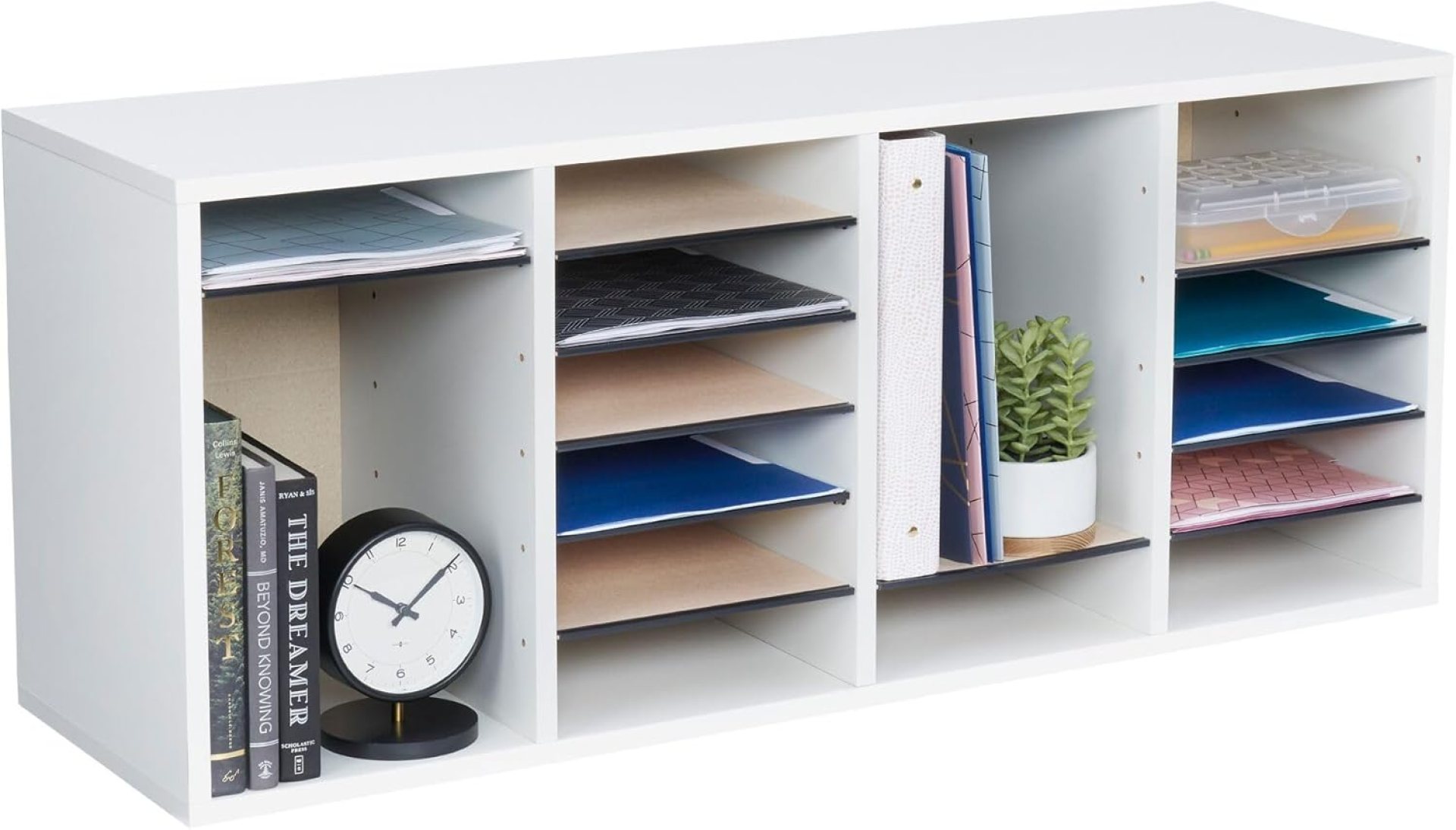 Safco Products Wood Adjustable Literature Organizer, 24 Compartment, 9423GR, Gray, Durable Construction, Removable Shelves, Stackable,16.4″x39.4″x11.8″ Safco Products Wood Adjustable Literature Organizer, 24 Compartment, 9423GR, Gray, Durable Construction, Removable Shelves, Stackable,16.4″x39.4″x11.8″