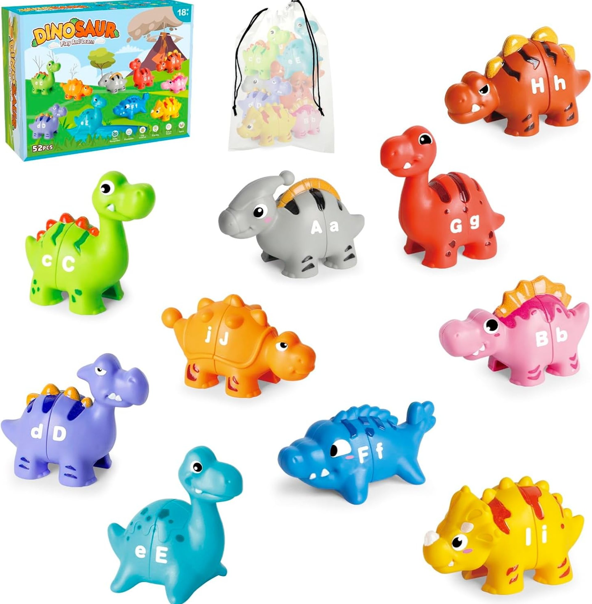 52 PCS Dinosaur Alphabet Learning Toys for Toddlers Kids 3-5, 10 Different Dinosaur Figures, Double Sided ABC Matching Game, Preschool Activities Montessori Fine Motor Toys for Toddlers Kids 52 PCS Dinosaur Alphabet Learning Toys for Toddlers Kids 3-5, 10 Different Dinosaur Figures, Double Sided ABC Matching Game, Preschool Activities Montessori Fine Motor Toys for Toddlers Kids