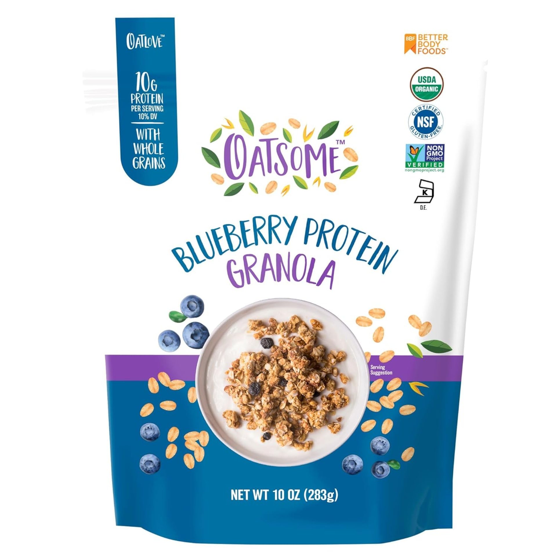 Oatsome Blueberry Protein Granola, 10g Protein, Gluten Free, Made with Whole Grain Organic Oats, Real Blueberries, & Hemp Seeds, for Protein Snacks Cereals Breakfast Yogurt, 10 Oz Bag Oatsome Blueberry Protein Granola, 10g Protein, Gluten Free, Made with Whole Grain Organic Oats, Real Blueberries, & Hemp Seeds, for Protein Snacks Cereals Breakfast Yogurt, 10 Oz Bag