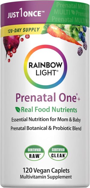 Rainbow Light High-Potency Prenatal One Multivitamin, Prenatal Health Multivitamin Supports Mom’s Health and Baby’s Development, With Vitamin C, Vegan, 120 Count
