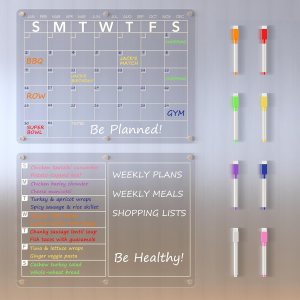 Acrylic Magnetic Dry Erase Board Calendar for Fridge, Clear Monthly and Weekly Meal Planner Whiteboard Refrigerator, Menu Board for Kitchen, w/ 8 Colors Markers, 15″x11″