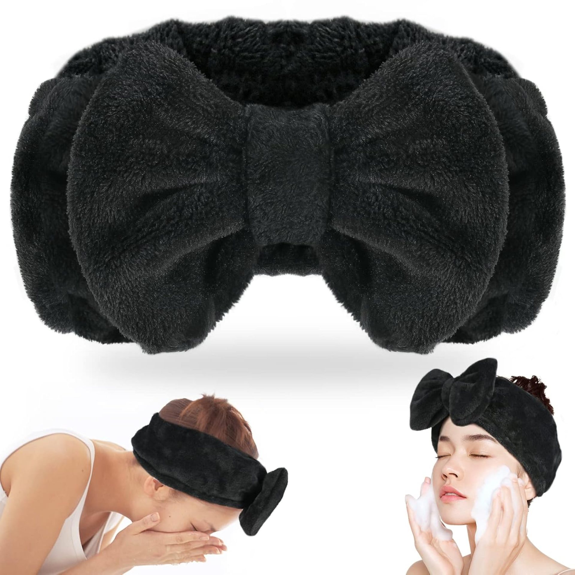 Shintop Spa Headband, Soft Carol Fleece Makeup Headband with Cute Bow Elastic Hairband for Washing Face Skincare Facial Mask Showers(Black) Shintop Spa Headband, Soft Carol Fleece Makeup Headband with Cute Bow Elastic Hairband for Washing Face Skincare Facial Mask Showers(Black)