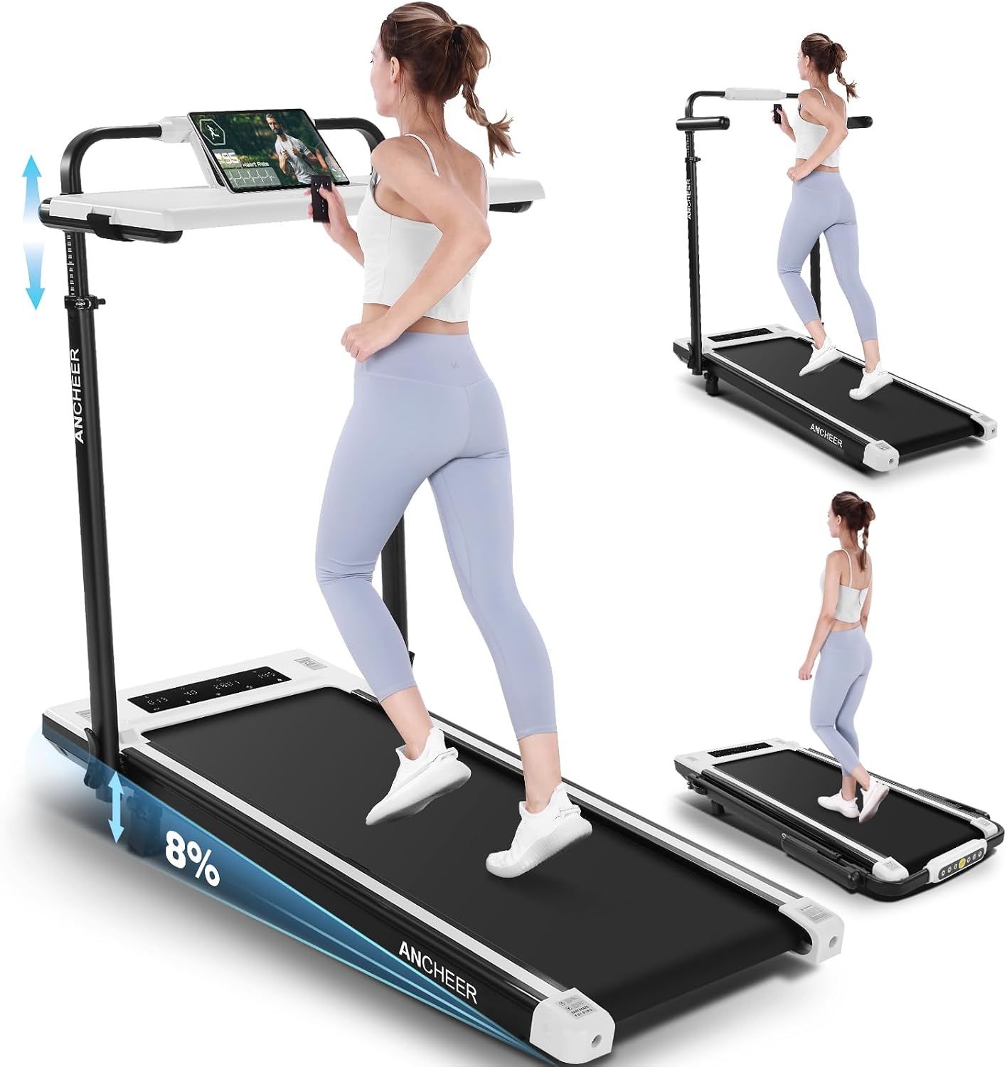 ANCHEER Treadmill with Desk Workstation& Adjustable Height, 8 in 1 Folding Treadmill with 8% Incline,2.5HP Walking Pad for Home, 300lbs Weight Capacity/Ultra-Quiet/3 Type Control/Installation-Free ANCHEER Treadmill with Desk Workstation& Adjustable Height, 8 in 1 Folding Treadmill with 8% Incline,2.5HP Walking Pad for Home, 300lbs Weight Capacity/Ultra-Quiet/3 Type Control/Installation-Free