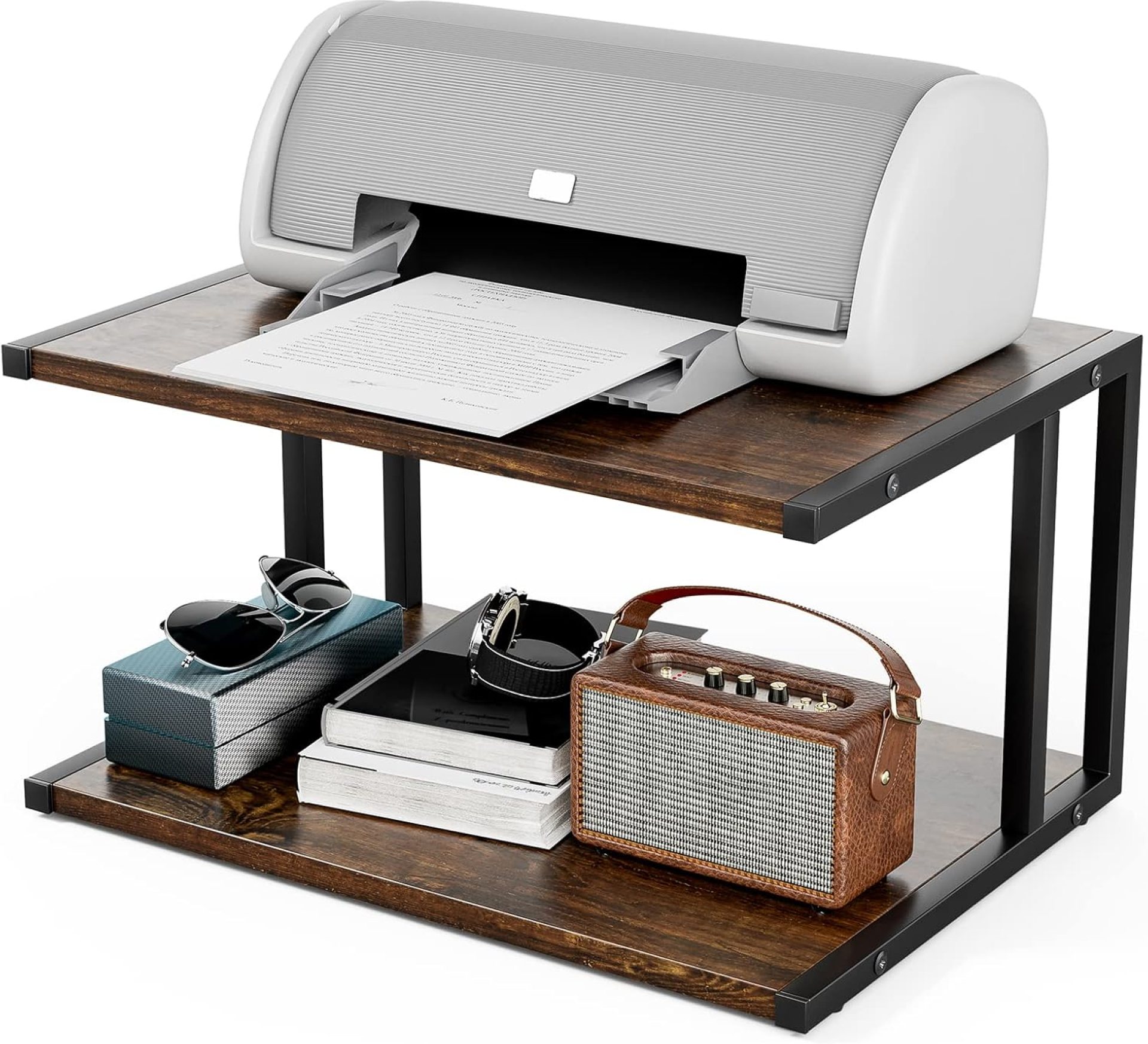 Printer Stand with 2 Tier Wood Shelves Desktop Organizer for Small Space Fax Machine Shelf Stand Books Trays Under Desk Shelf with Adjustable Anti-Skid Feet Vintage Brown Printer Stand with 2 Tier Wood Shelves Desktop Organizer for Small Space Fax Machine Shelf Stand Books Trays Under Desk Shelf with Adjustable Anti-Skid Feet Vintage Brown