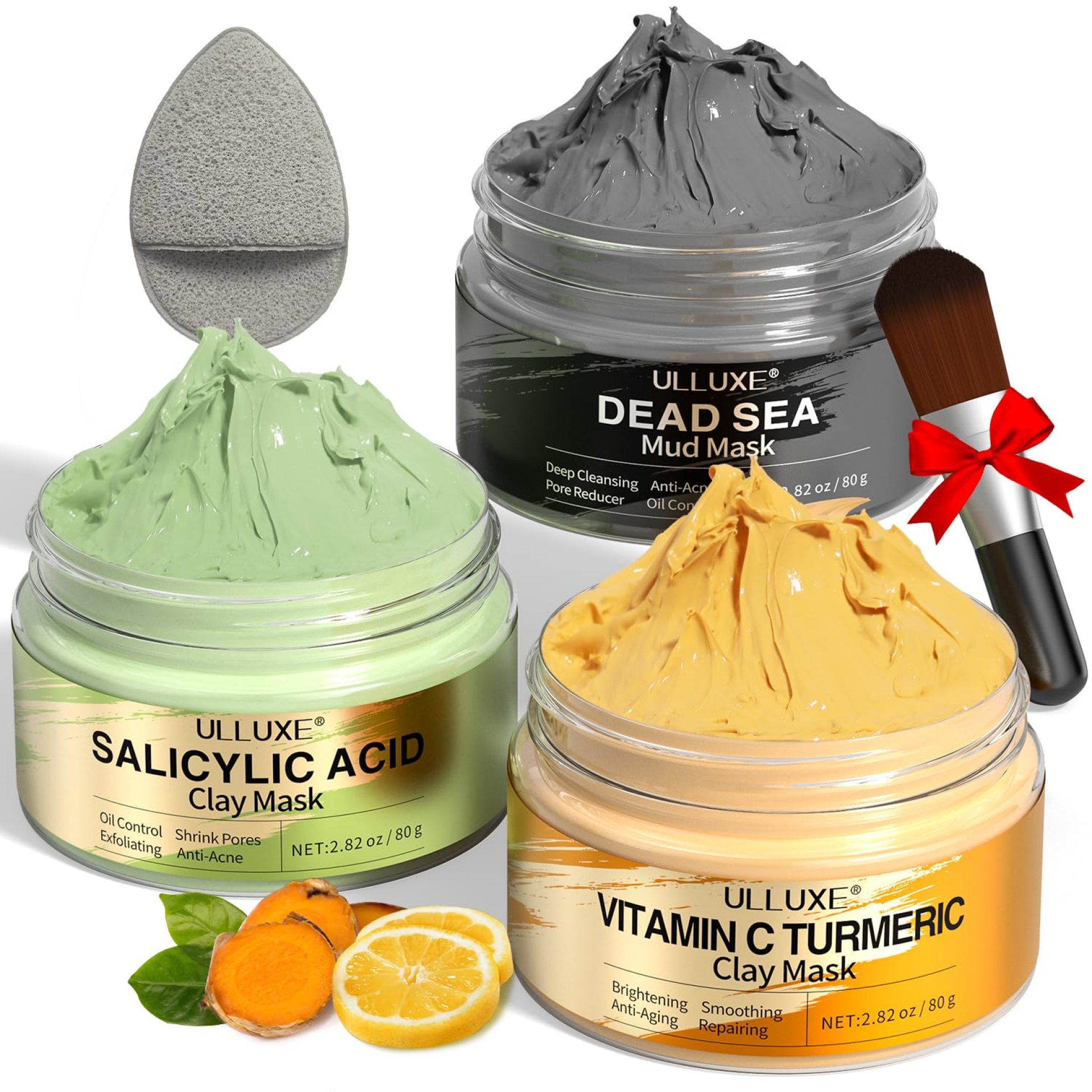 Facial Clay Mask Set – Vitamin C Face Mask with Turmeric, Dead Sea Mud & Salicylic Acid Mask for Pores Cleansing, Blackheads, Dark Spots, Brightening, Face Masks Skincare Gift for Women, 2.82 oz each Facial Clay Mask Set – Vitamin C Face Mask with Turmeric, Dead Sea Mud & Salicylic Acid Mask for Pores Cleansing, Blackheads, Dark Spots, Brightening, Face Masks Skincare Gift for Women, 2.82 oz each