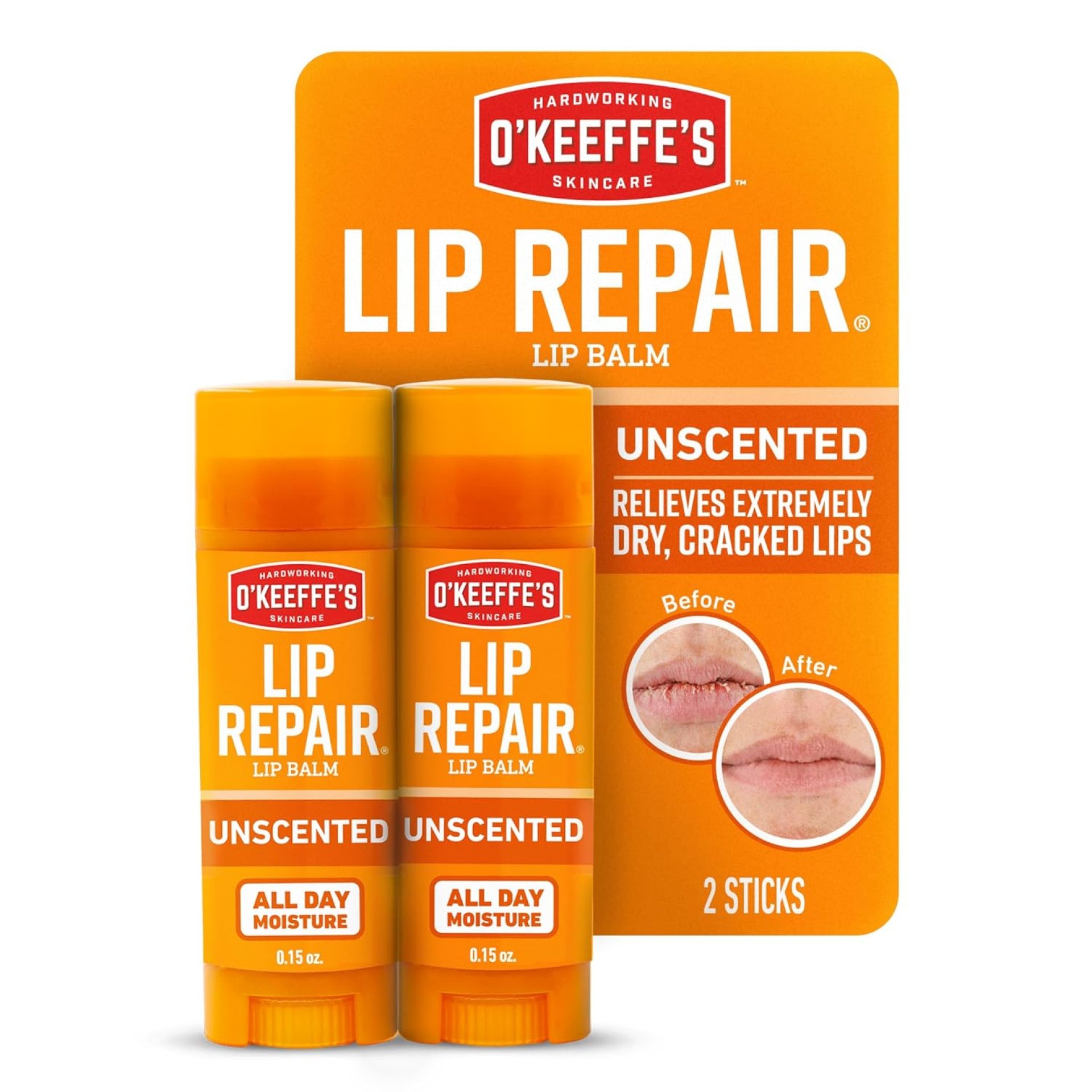 O’Keeffe’s Lip Repair Unscented Lip Balm for Dry, Cracked Lips – Stick (Twin Pack) – Moisturizer for Very Dry Lips O’Keeffe’s Lip Repair Unscented Lip Balm for Dry, Cracked Lips – Stick (Twin Pack) – Moisturizer for Very Dry Lips