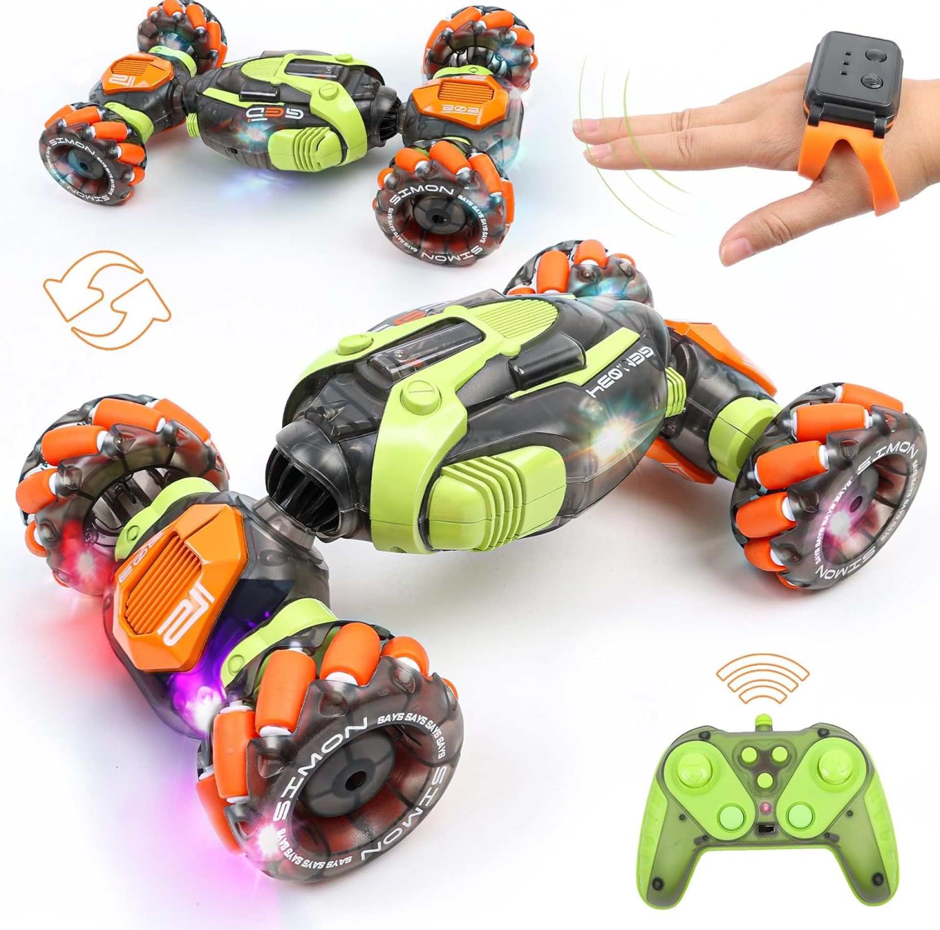 Gesture Sensing RC Stunt Car – Remote & Hand-Controlled Drift Toy for Kids Ages 5-7 6-8 9 10 11 12 Year Old, 4WD, Double-Sided Driving with Lights & Music Gesture Sensing RC Stunt Car – Remote & Hand-Controlled Drift Toy for Kids Ages 5-7 6-8 9 10 11 12 Year Old, 4WD, Double-Sided Driving with Lights & Music