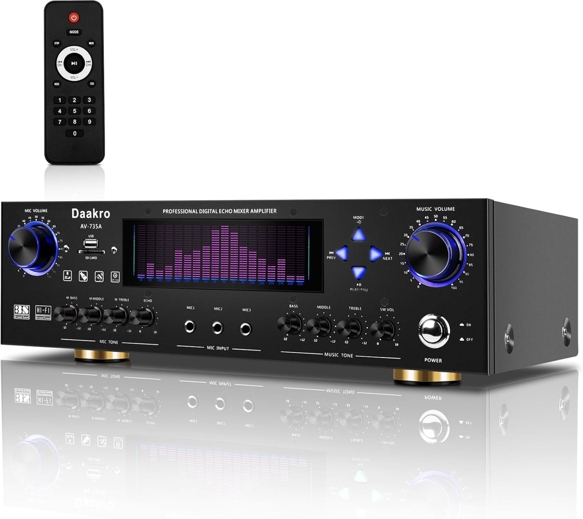 AV-735A 600W 5.1 Channel Home Theater Stereo Receiver,Wireless Home Audio Amplifier System,Digital Stereo Receiver/Amp System w/ 3 Mic in Echo/BT/USB/SD/RCA/LED/Opt/Coax for Home/Studio AV-735A 600W 5.1 Channel Home Theater Stereo Receiver,Wireless Home Audio Amplifier System,Digital Stereo Receiver/Amp System w/ 3 Mic in Echo/BT/USB/SD/RCA/LED/Opt/Coax for Home/Studio