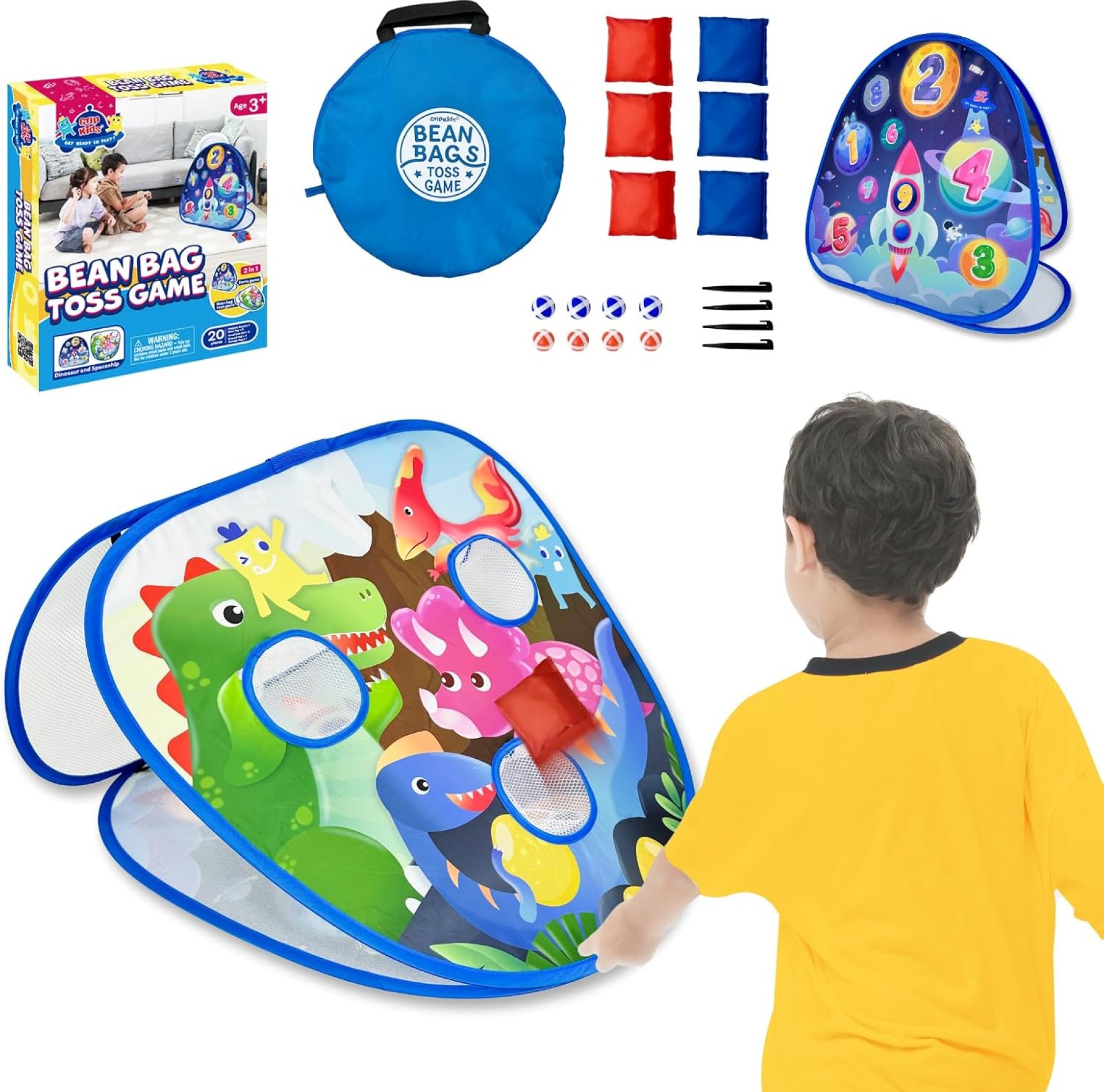 2 in-1 Dinosaur and Spaceship-Themed 27-inch Bean Bag Toss Game Set for for 1-2 Players, Backyard Games, Family Party, Birthday, for Toddlers Ages 3 4 5 6 Year Old- Amazon Exclusive 2 in-1 Dinosaur and Spaceship-Themed 27-inch Bean Bag Toss Game Set for for 1-2 Players, Backyard Games, Family Party, Birthday, for Toddlers Ages 3 4 5 6 Year Old- Amazon Exclusive
