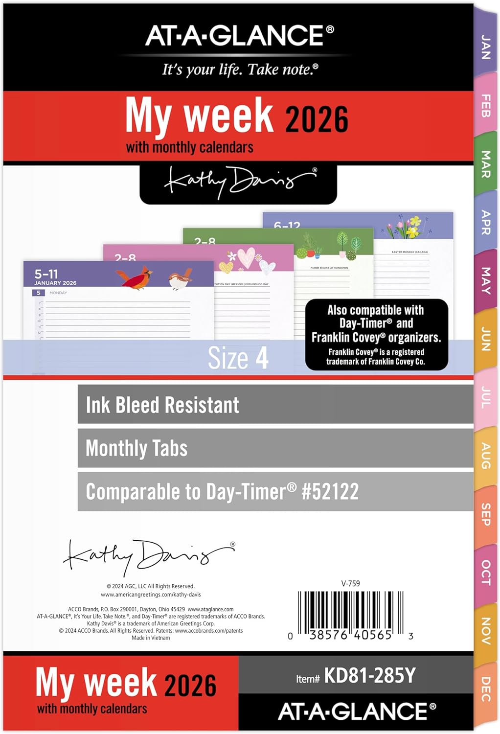 AT-A-GLANCE 2026 Planner Refill, Weekly & Monthly, 5.5″ x 8.5″, Size 4, Desk Size, 52122 Day-Timer, Kathy Davis (KD81-285Y-26) AT-A-GLANCE 2026 Planner Refill, Weekly & Monthly, 5.5″ x 8.5″, Size 4, Desk Size, 52122 Day-Timer, Kathy Davis (KD81-285Y-26)