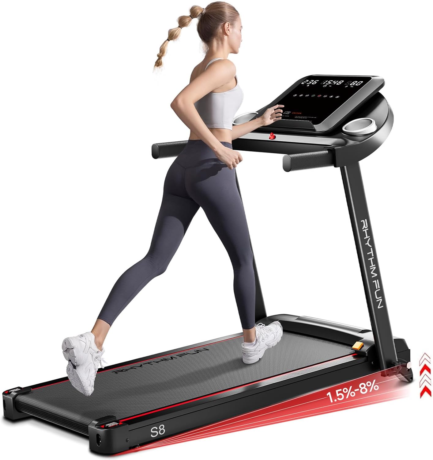 RHYTHM FUN Treadmills for Home, 8.0 MPH Walking Pad Treadmill with Incline up to 8%, Foldable Treadmill with Handles, Low Noise Walking Pad for 300 lbs RHYTHM FUN Treadmills for Home, 8.0 MPH Walking Pad Treadmill with Incline up to 8%, Foldable Treadmill with Handles, Low Noise Walking Pad for 300 lbs