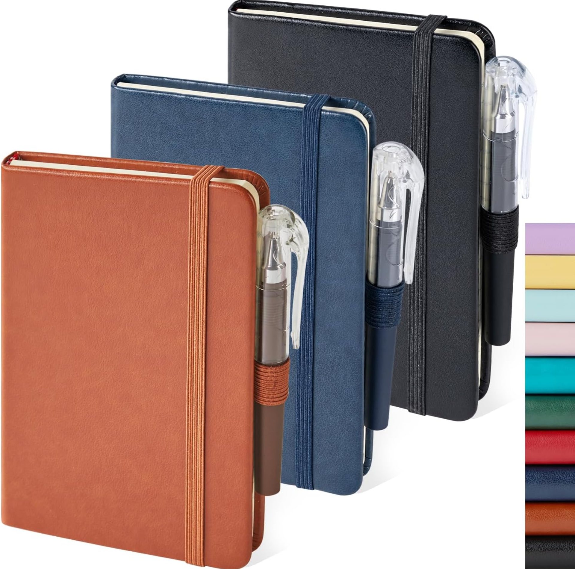 3 Pack Pocket Notebook Journals, Small Notepad Notebooks for Note Taking, A6 Mini Note pads with Pen Holder, 408 Lined Pages, 3.7″ x 5.7″, Black, Brown, Blue 3 Pack Pocket Notebook Journals, Small Notepad Notebooks for Note Taking, A6 Mini Note pads with Pen Holder, 408 Lined Pages, 3.7″ x 5.7″, Black, Brown, Blue