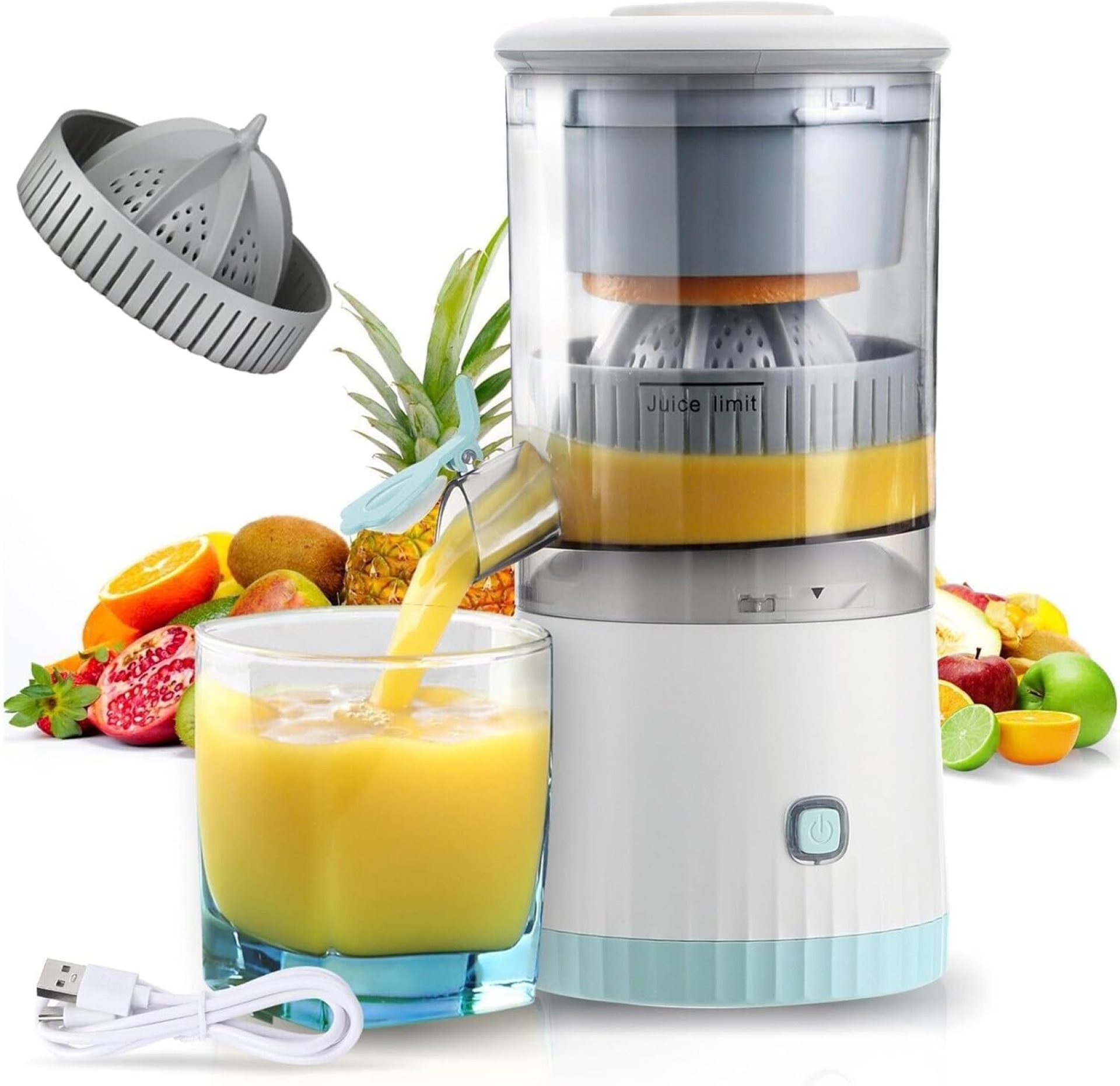 Electric Citrus Juicer, Rechargeable Juicer Machine with USB Cable and Cleaning Brush, Orange Lime Lemon Grapefruit Juicer Squeezer Electric Citrus Juicer, Rechargeable Juicer Machine with USB Cable and Cleaning Brush, Orange Lime Lemon Grapefruit Juicer Squeezer