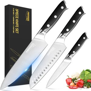 Professional Chef Knife Set Sharp Knife, German High Carbon Stainless Steel Kitchen Knife Set 3 PCS-8″ Chefs Knife &7″ Santoku Knife&5″ Utility Knife, Knives Set for Kitchen
