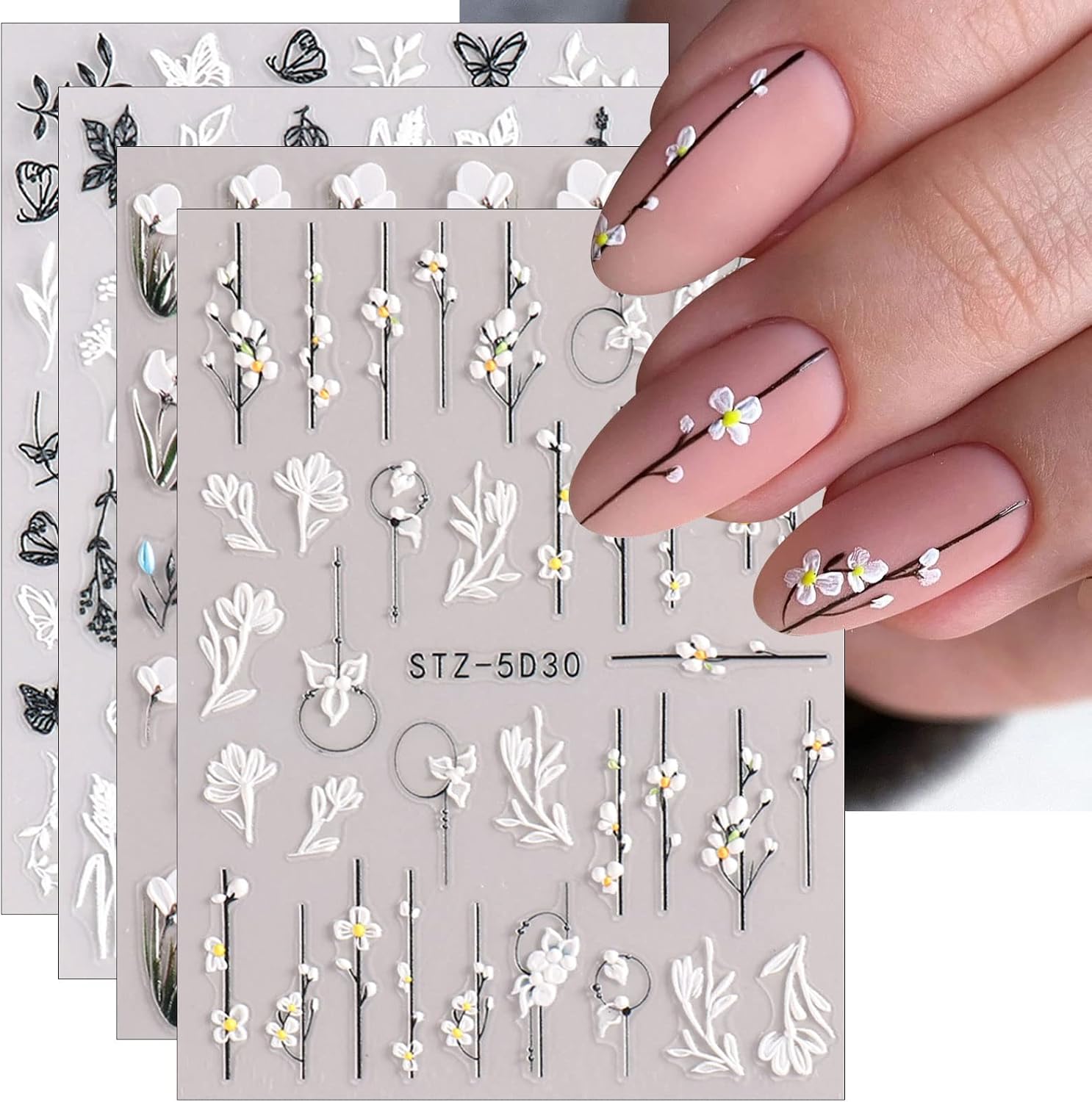 JMEOWIO 3D Embossed Flower Spring Nail Art Stickers Decals Self-Adhesive Pegatinas Uñas 5D Summer Colorful Floral Nail Supplies Nail Art Design Decoration Accessories 4 Sheets JMEOWIO 3D Embossed Flower Spring Nail Art Stickers Decals Self-Adhesive Pegatinas Uñas 5D Summer Colorful Floral Nail Supplies Nail Art Design Decoration Accessories 4 Sheets