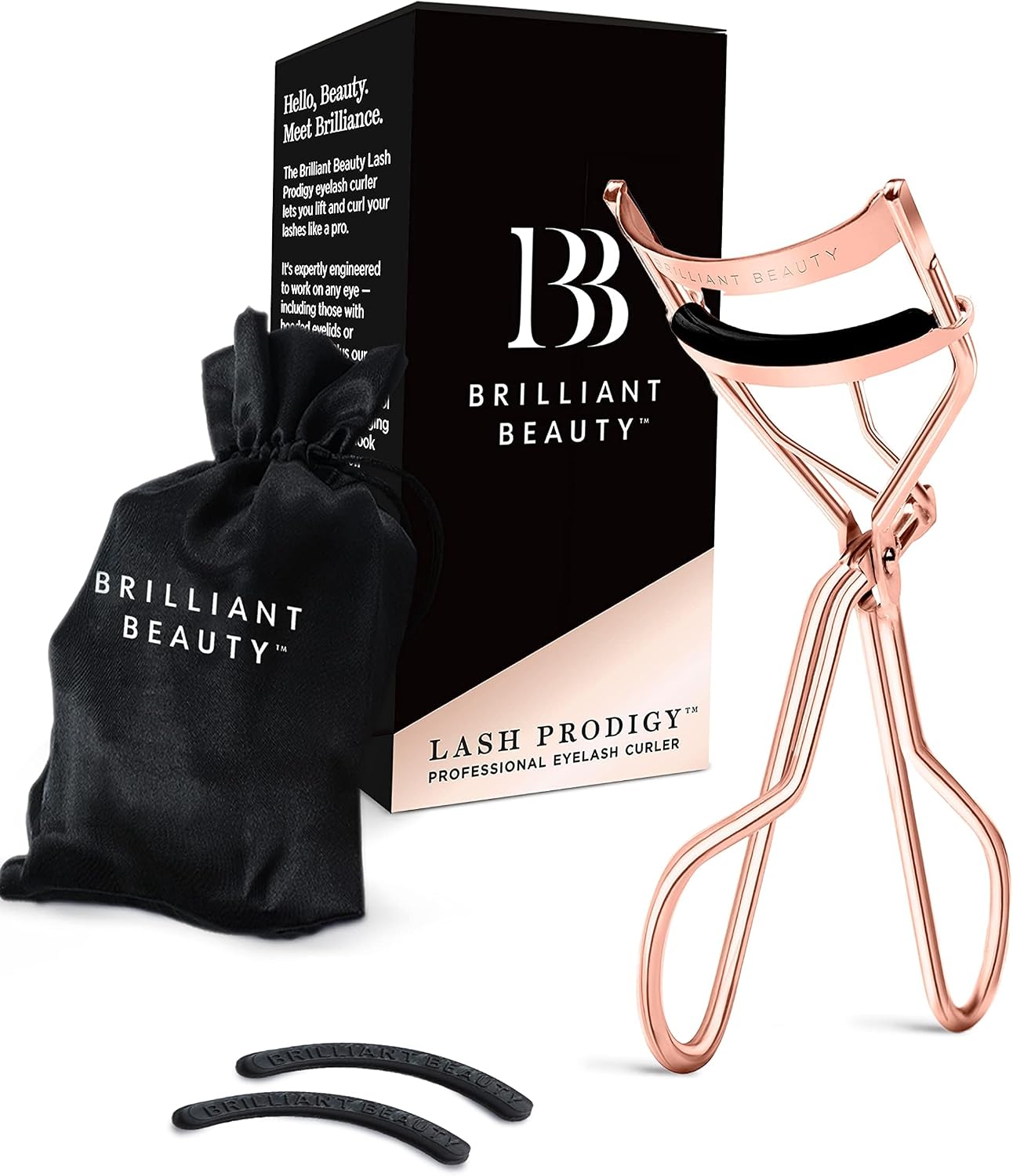 Brilliant Beauty Eyelash Curler with Satin Bag & Refill Pads – Award Winning – No Pinching, Just Dramatically Curled Eyelashes for a Lash Lift in Seconds (Rose Gold) Brilliant Beauty Eyelash Curler with Satin Bag & Refill Pads – Award Winning – No Pinching, Just Dramatically Curled Eyelashes for a Lash Lift in Seconds (Rose Gold)