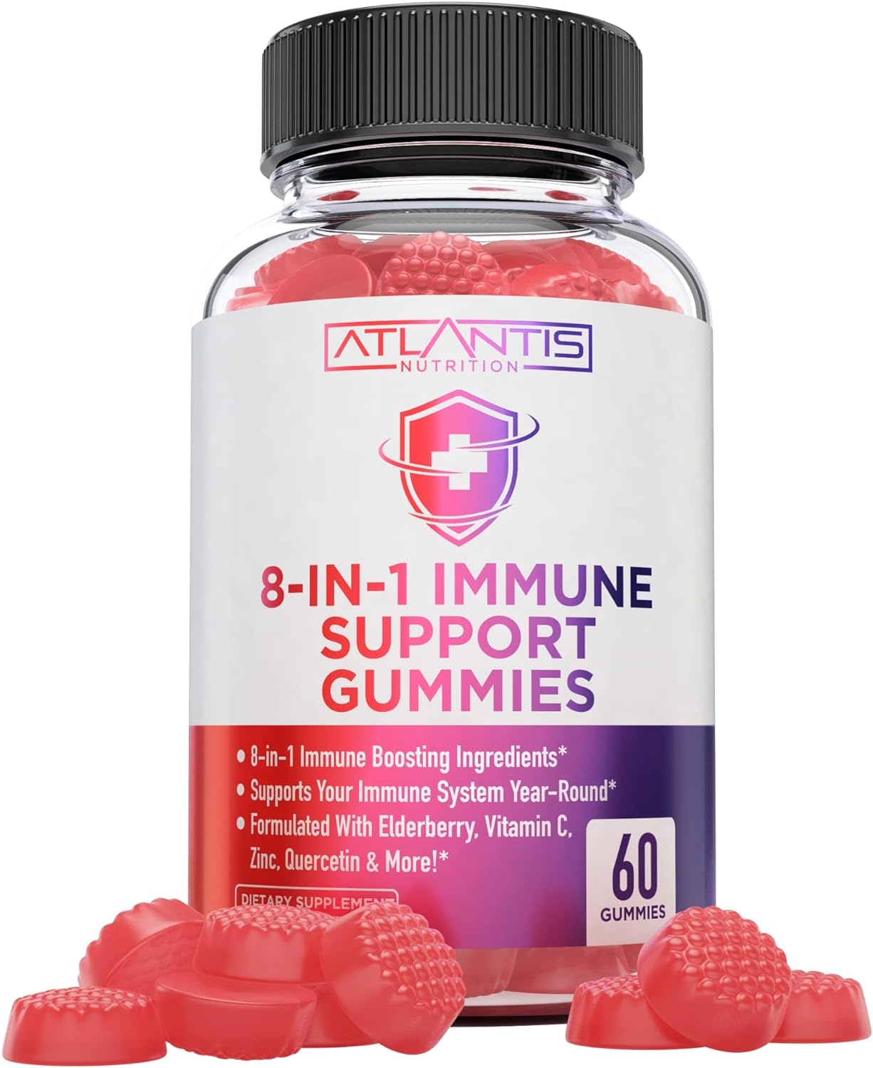 Atlantis Nutrition 8-in-1 Immune Support Gummies with Elderberry | Immune Supplement with Elderberry, Quercetin, Zinc, Vitamin C – Immunity Boosters for Adults & Kids – Delicious Flavor – 60 Count Atlantis Nutrition 8-in-1 Immune Support Gummies with Elderberry | Immune Supplement with Elderberry, Quercetin, Zinc, Vitamin C – Immunity Boosters for Adults & Kids – Delicious Flavor – 60 Count