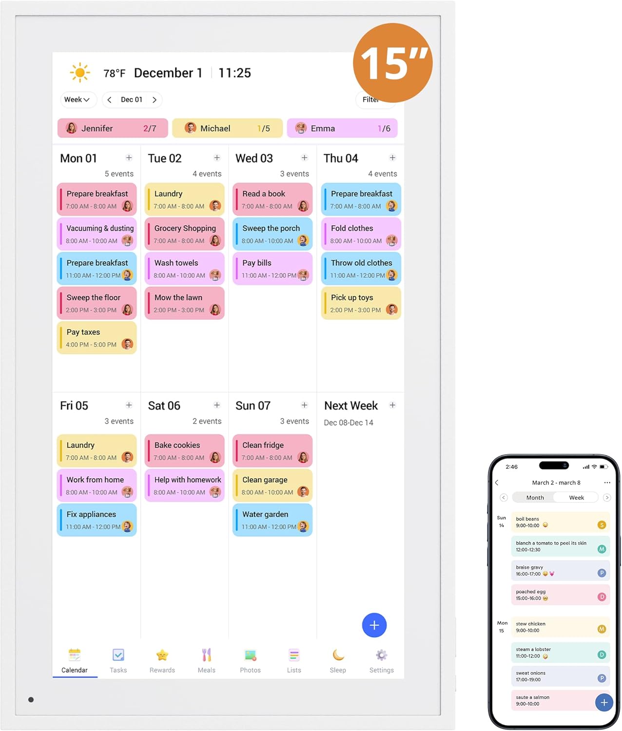 Digital Calendar 15.6-inch Smart Chore Chart, Home Electronic Wall/Tabletop Calendar with Interactive Display/Touch Screen for Family Schedule Planning, Seamless Data Syncs and APP Access Digital Calendar 15.6-inch Smart Chore Chart, Home Electronic Wall/Tabletop Calendar with Interactive Display/Touch Screen for Family Schedule Planning, Seamless Data Syncs and APP Access
