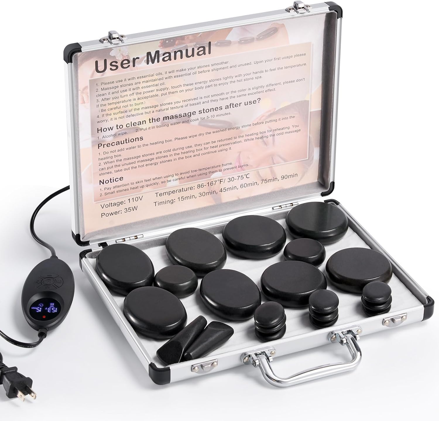 Hot Stones Massage Warmer Kit with Temperature Adjustment, 21 Pcs Hot Stones Massage Set, Portable Hot Stone with Heater for Home Spa Warming Therapy Relaxing Hot Stones Massage Warmer Kit with Temperature Adjustment, 21 Pcs Hot Stones Massage Set, Portable Hot Stone with Heater for Home Spa Warming Therapy Relaxing