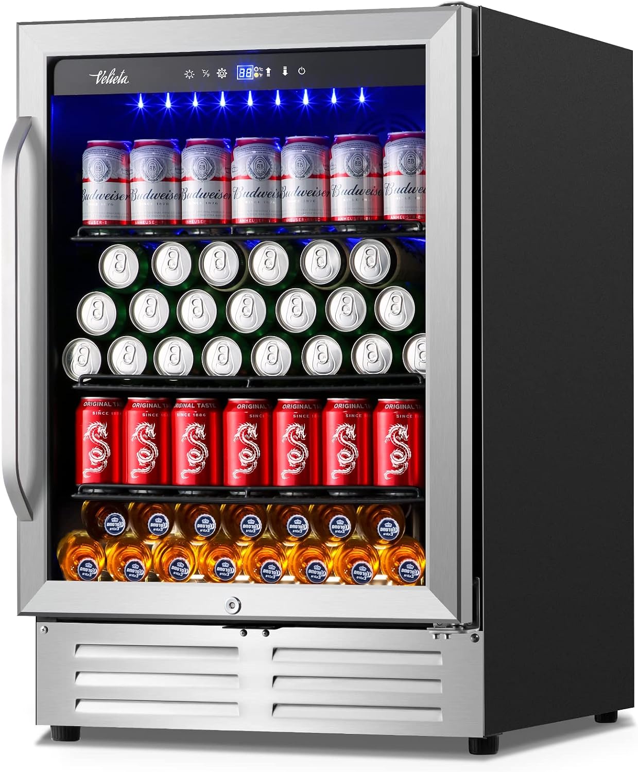 24 Inch Beverage Refrigerator Cooler,210 Cans Wide Beverage and Beer Fridge with Glass Door and Powerful Cooling Compressor, Built-in/Freestanding Drink Fridge for Kitchen, Bar or Office 24 Inch Beverage Refrigerator Cooler,210 Cans Wide Beverage and Beer Fridge with Glass Door and Powerful Cooling Compressor, Built-in/Freestanding Drink Fridge for Kitchen, Bar or Office