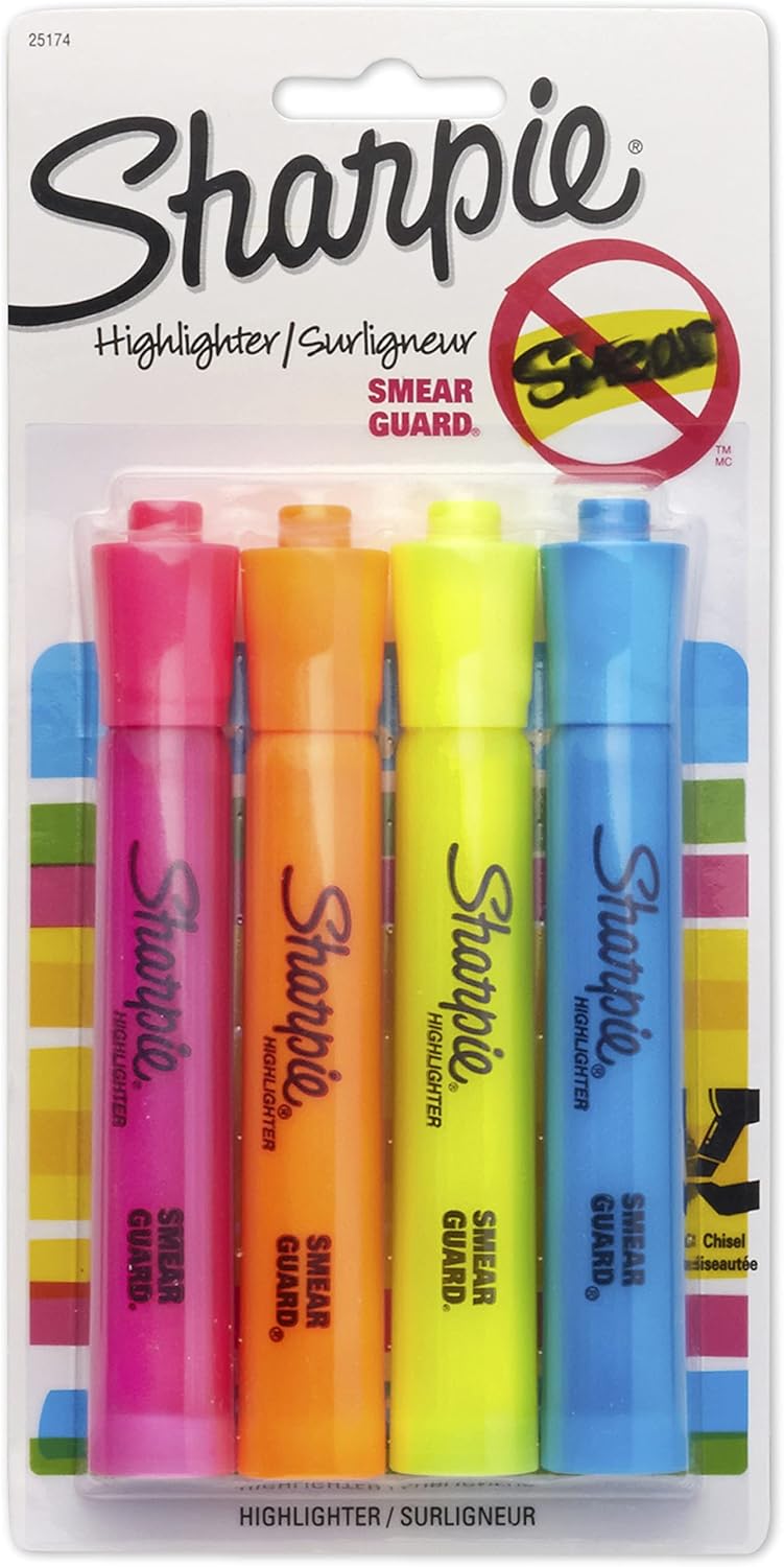 SHARPIE Accent Tank-Style Highlighters, 4 Colored Highlighters (25174PP) SHARPIE Accent Tank-Style Highlighters, 4 Colored Highlighters (25174PP)