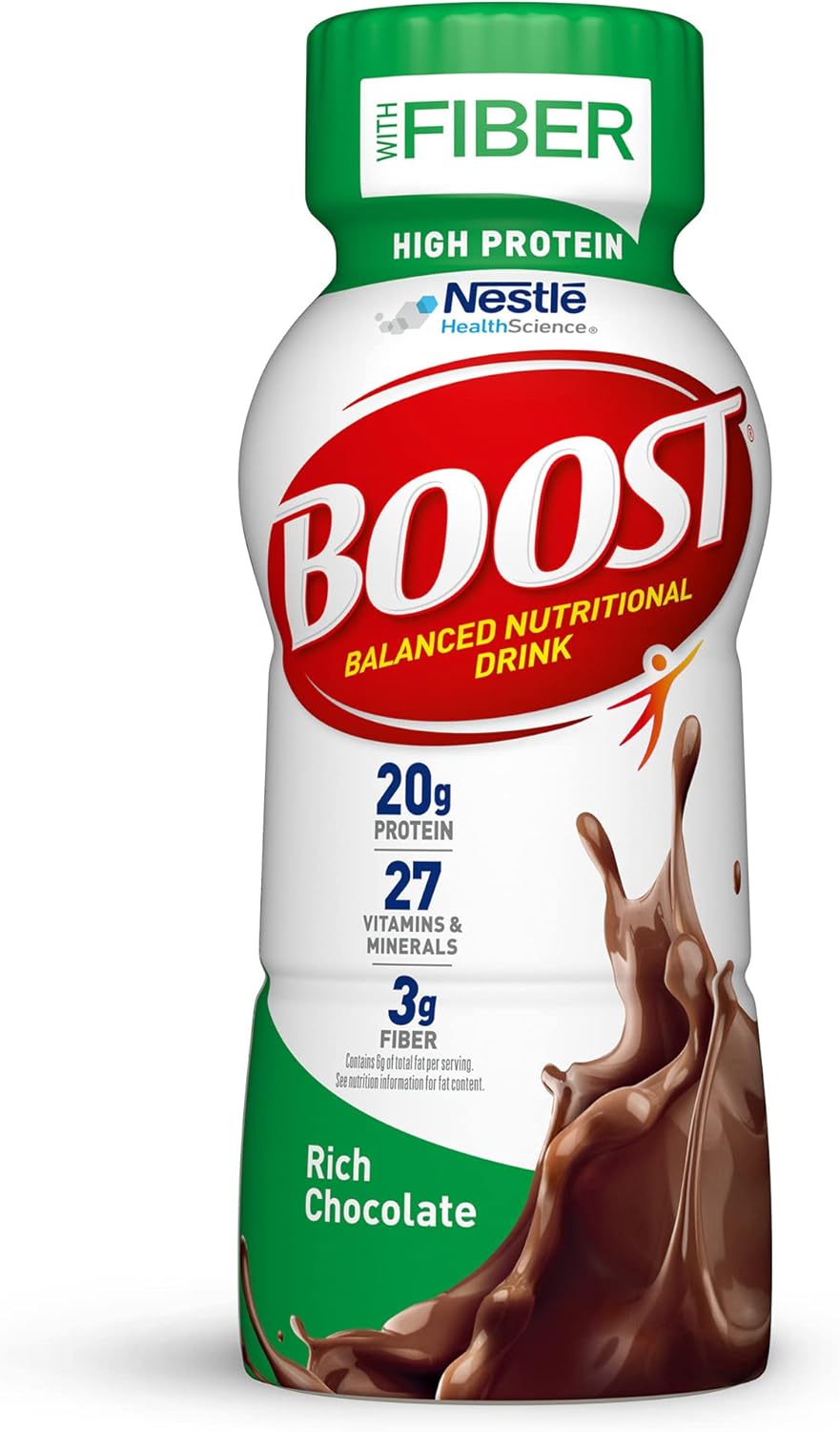 BOOST High Protein with Fiber Ready to Drink Complete Nutritional Drink, Rich Chocolate, 8 fl oz Bottle, 24 Pack BOOST High Protein with Fiber Ready to Drink Complete Nutritional Drink, Rich Chocolate, 8 fl oz Bottle, 24 Pack