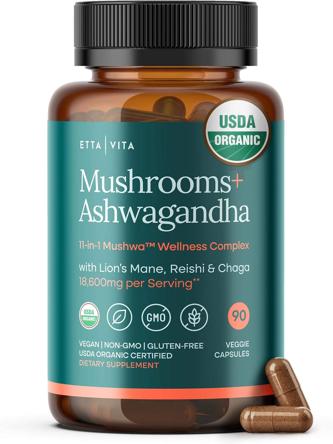 USDA Organic Lions Mane Supplement Capsules with Ashwagandha, Chaga, Reishi, Cordyceps, Turkey Tail (18,600mg/serv) 10x Adaptogenic Mushroom Complex as Focus Supplement – Energy, Immunity & Nootropic USDA Organic Lions Mane Supplement Capsules with Ashwagandha, Chaga, Reishi, Cordyceps, Turkey Tail (18,600mg/serv) 10x Adaptogenic Mushroom Complex as Focus Supplement – Energy, Immunity & Nootropic