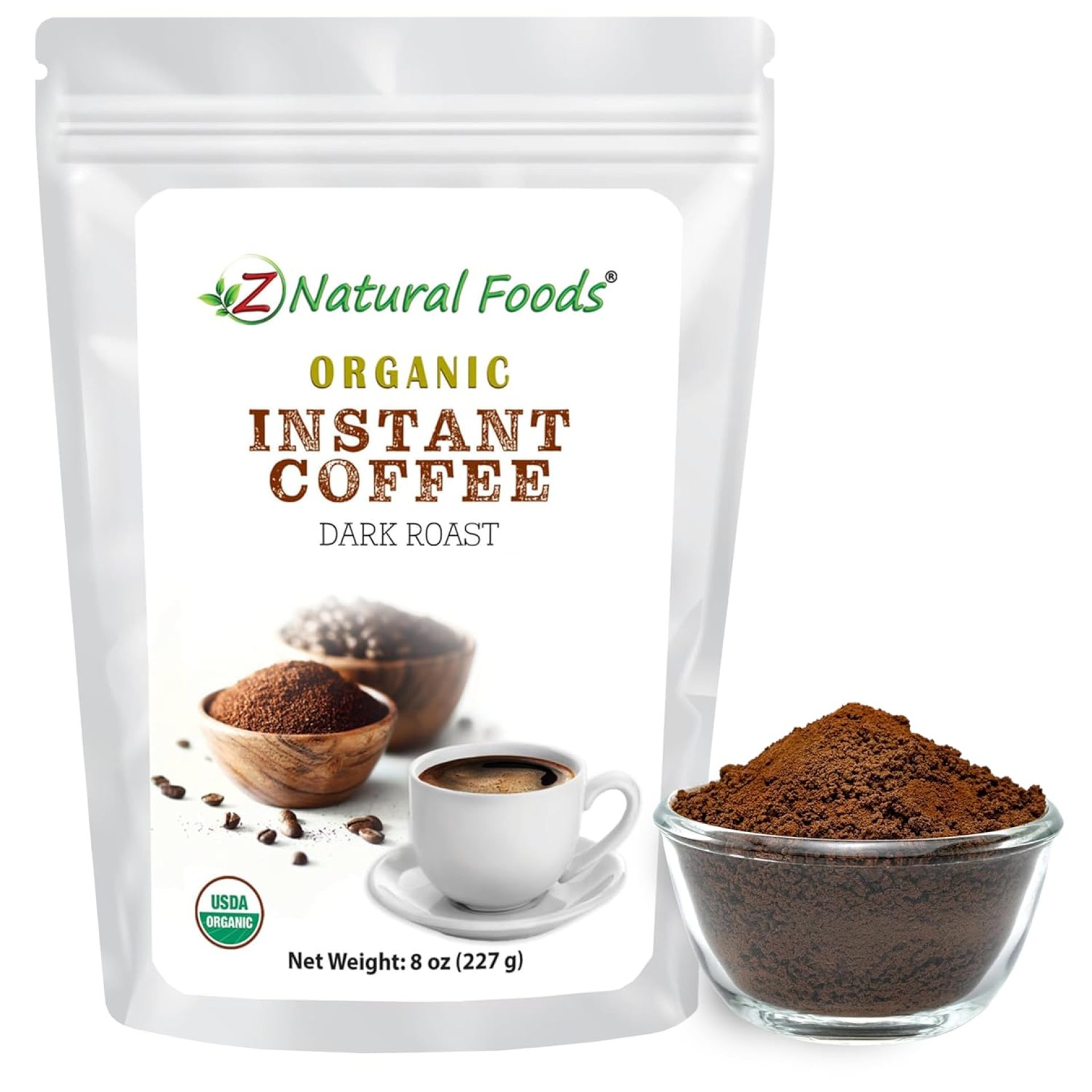 Z Natural Foods Organic Instant Coffee Powder – Rich Dark Roast Flavor, Arabica Instant Espresso Powder with Antioxidants to Boost Energy, Mood & Focus – Gourmet Coffee in Resealable Bag, 8 oz Z Natural Foods Organic Instant Coffee Powder – Rich Dark Roast Flavor, Arabica Instant Espresso Powder with Antioxidants to Boost Energy, Mood & Focus – Gourmet Coffee in Resealable Bag, 8 oz