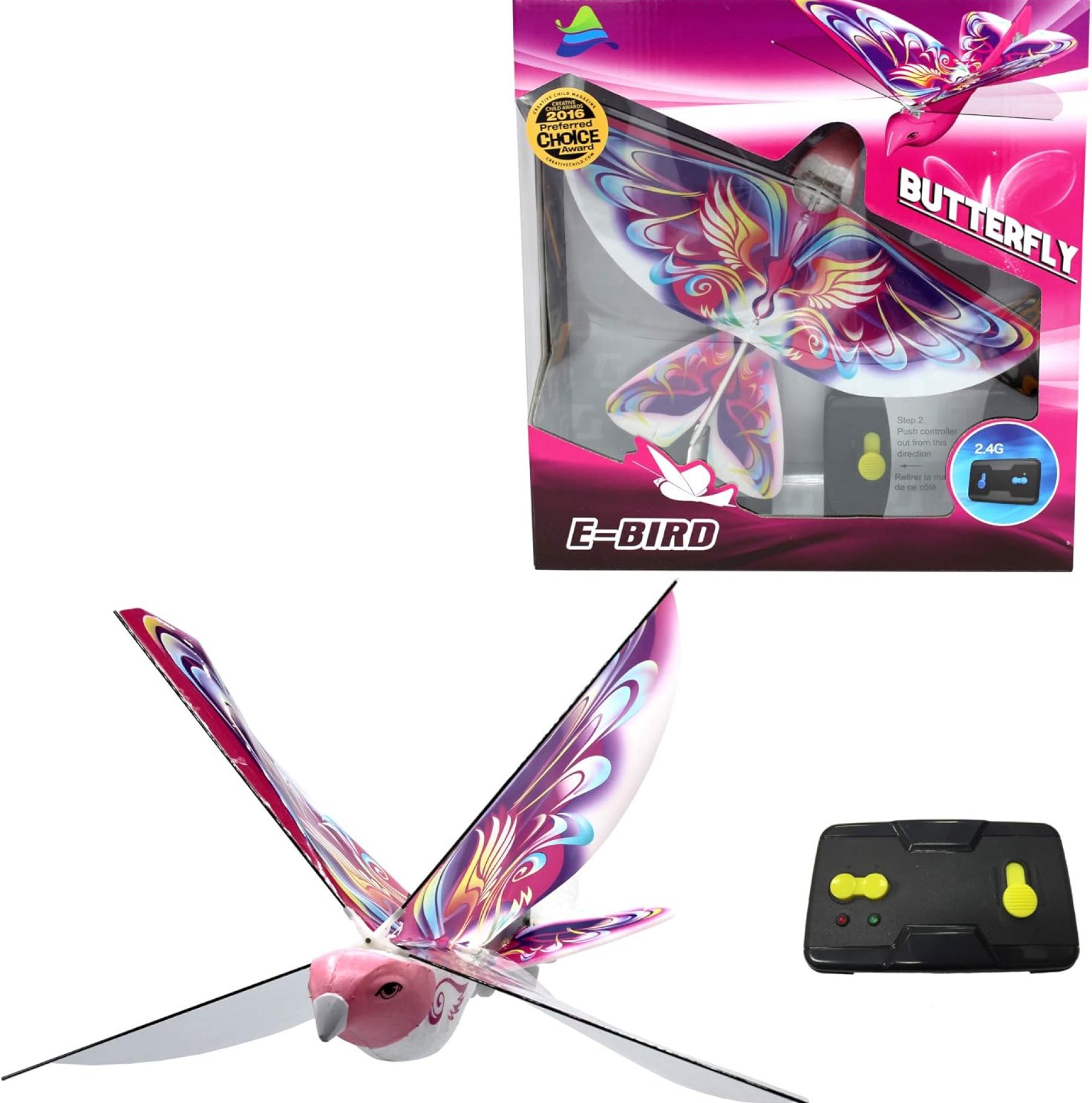 MUKIKIM eBird Pink Butterfly – Flying RC Bird Drone Toy for Kids. Indoor/Outdoor Remote Control Bionic Flapping Wings Bird Helicopter. USB Recharging. Creative Child Preferred Choice Award Winner MUKIKIM eBird Pink Butterfly – Flying RC Bird Drone Toy for Kids. Indoor/Outdoor Remote Control Bionic Flapping Wings Bird Helicopter. USB Recharging. Creative Child Preferred Choice Award Winner