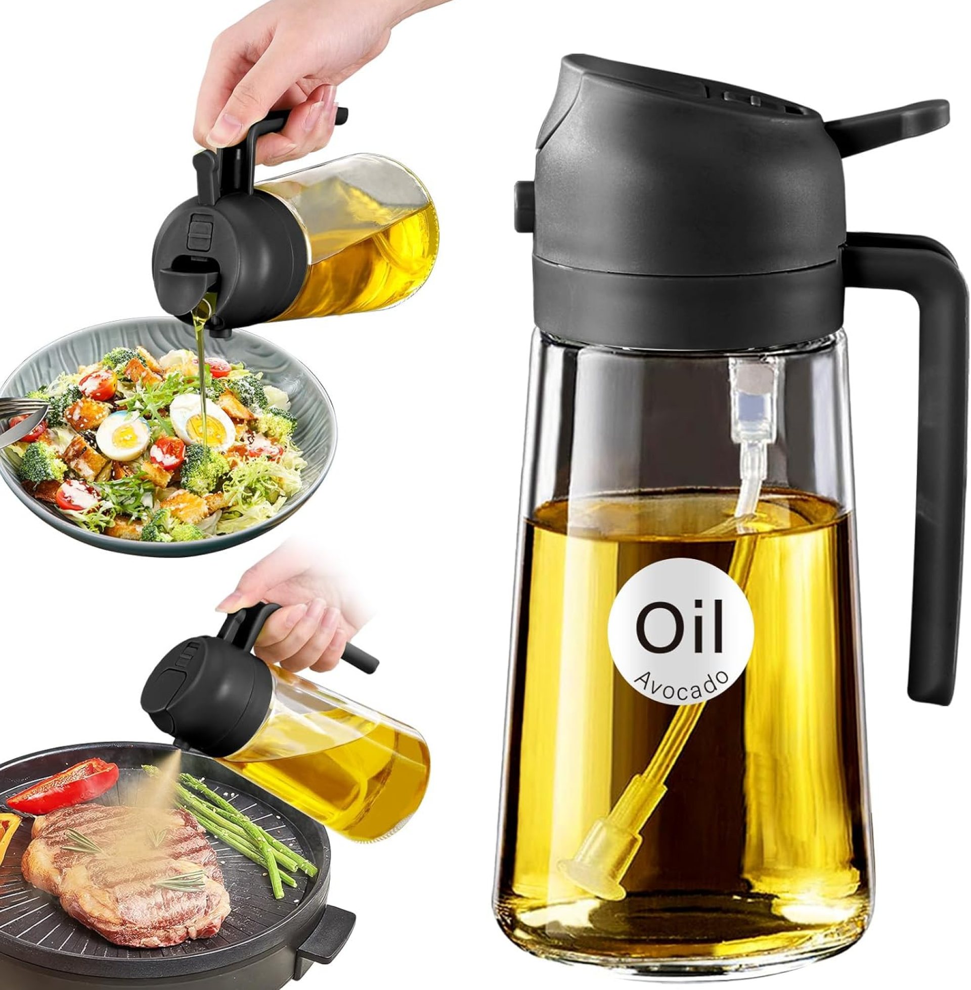 YRRAMATE 16oz/470ml Glass Olive Oil Sprayer for Cooking with Stickers, 2 in 1 Oil Dispenser for Kitchen Gadgets, Food Grade Premium Spray Bottle with Portion Control for Salad, Frying, BBQ (Black) YRRAMATE 16oz/470ml Glass Olive Oil Sprayer for Cooking with Stickers, 2 in 1 Oil Dispenser for Kitchen Gadgets, Food Grade Premium Spray Bottle with Portion Control for Salad, Frying, BBQ (Black)