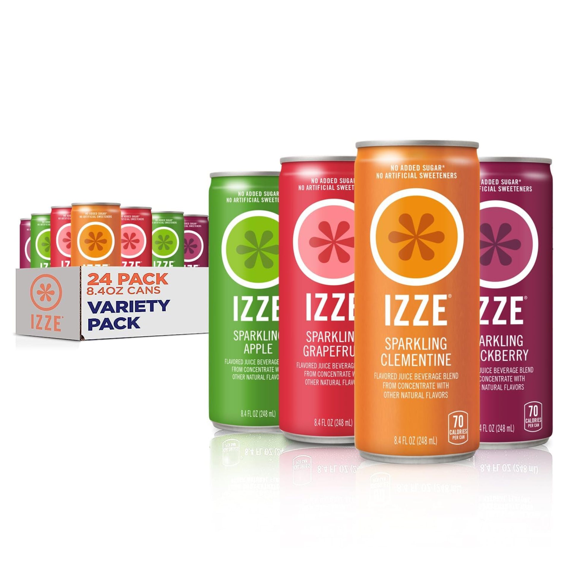 IZZE Sparkling Juice Beverage Blend, Variety Pack, Blackberry, Clementine, Apple, Grapefruit, No Sugar Added, 8.4 FL OZ, 24 Cans IZZE Sparkling Juice Beverage Blend, Variety Pack, Blackberry, Clementine, Apple, Grapefruit, No Sugar Added, 8.4 FL OZ, 24 Cans
