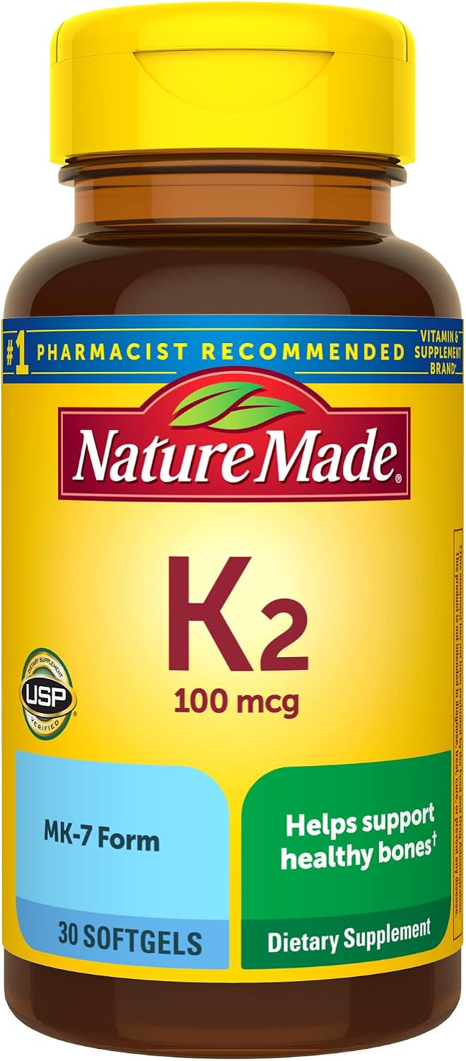 Nature Made Vitamin K2 100 mcg, Healthy Bone Supplements, 30 Softgels, 30 Day Supply Nature Made Vitamin K2 100 mcg, Healthy Bone Supplements, 30 Softgels, 30 Day Supply