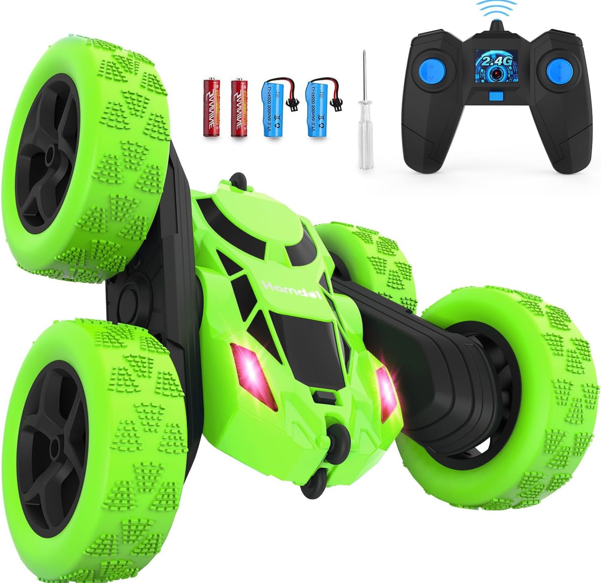 Remote Control Car, Double Sided 360°Rotating 4WD RC Cars with Headlights 2.4GHz Electric Race Stunt Toy Car Rechargeable Toy Cars for Boys Girls Birthday (Green) Remote Control Car, Double Sided 360°Rotating 4WD RC Cars with Headlights 2.4GHz Electric Race Stunt Toy Car Rechargeable Toy Cars for Boys Girls Birthday (Green)