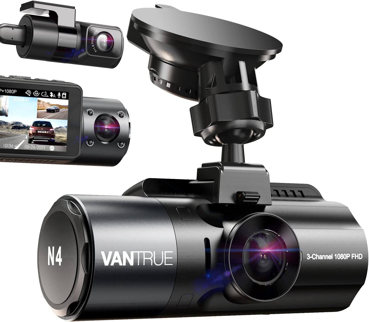 VANTRUE N4 3 Channel Dash Cam, 4K+1080P Dual Channel, 1440P+1440P+1080P Front Inside Rear Three Way Triple Car Dash Camera, IR Night Vision, Capacitor, 24 Hours Parking Mode, Support 256GB Max VANTRUE N4 3 Channel Dash Cam, 4K+1080P Dual Channel, 1440P+1440P+1080P Front Inside Rear Three Way Triple Car Dash Camera, IR Night Vision, Capacitor, 24 Hours Parking Mode, Support 256GB Max