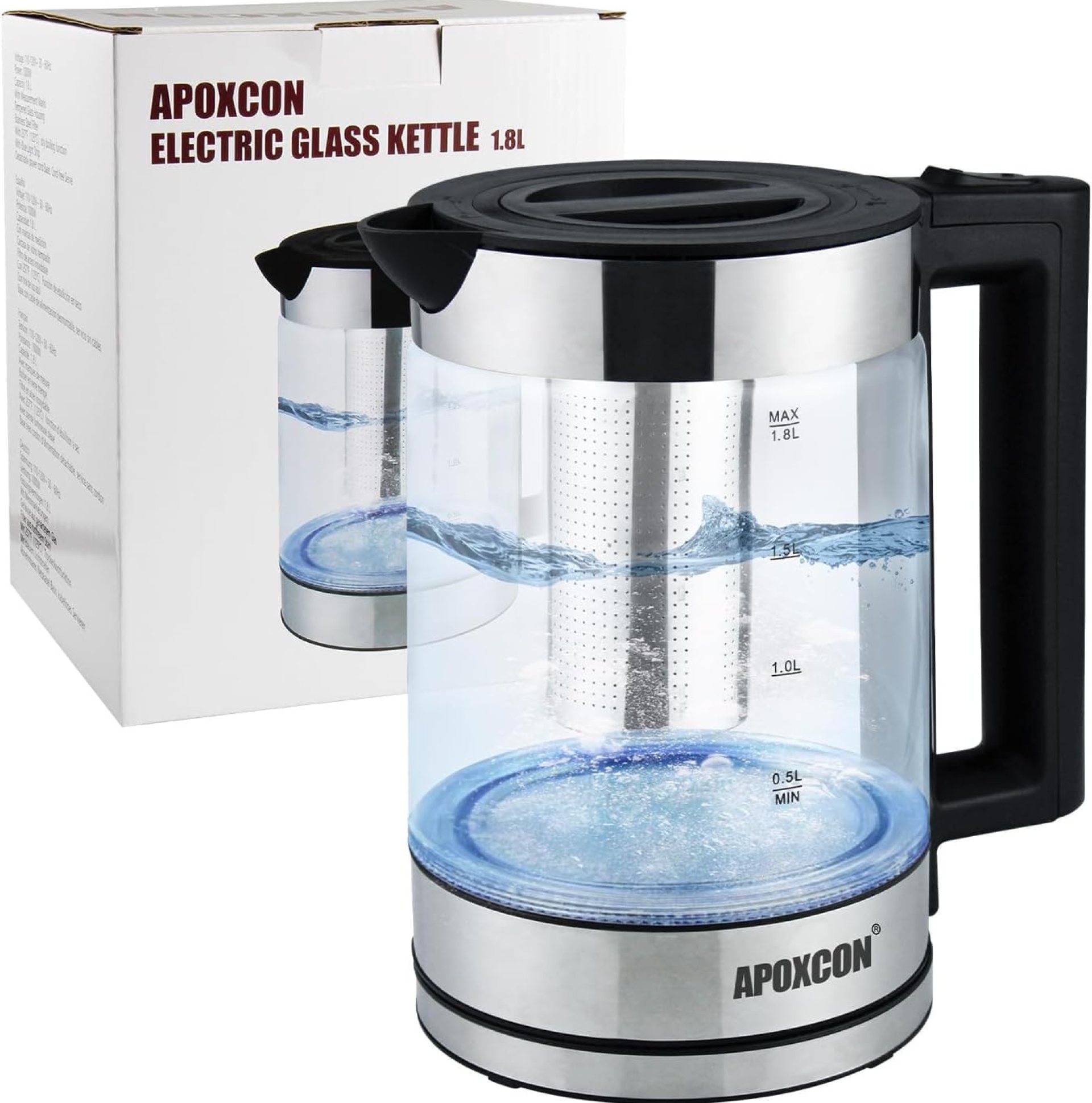 Electric Kettle for Boiling Water 1.8L Tea Kettle with Removable Infuser, Borosilicate Glass Water Boiler with LED Light, Automatic Shut Off, Boil-Dry Protection, Cordless Serving & BPA Free Electric Kettle for Boiling Water 1.8L Tea Kettle with Removable Infuser, Borosilicate Glass Water Boiler with LED Light, Automatic Shut Off, Boil-Dry Protection, Cordless Serving & BPA Free