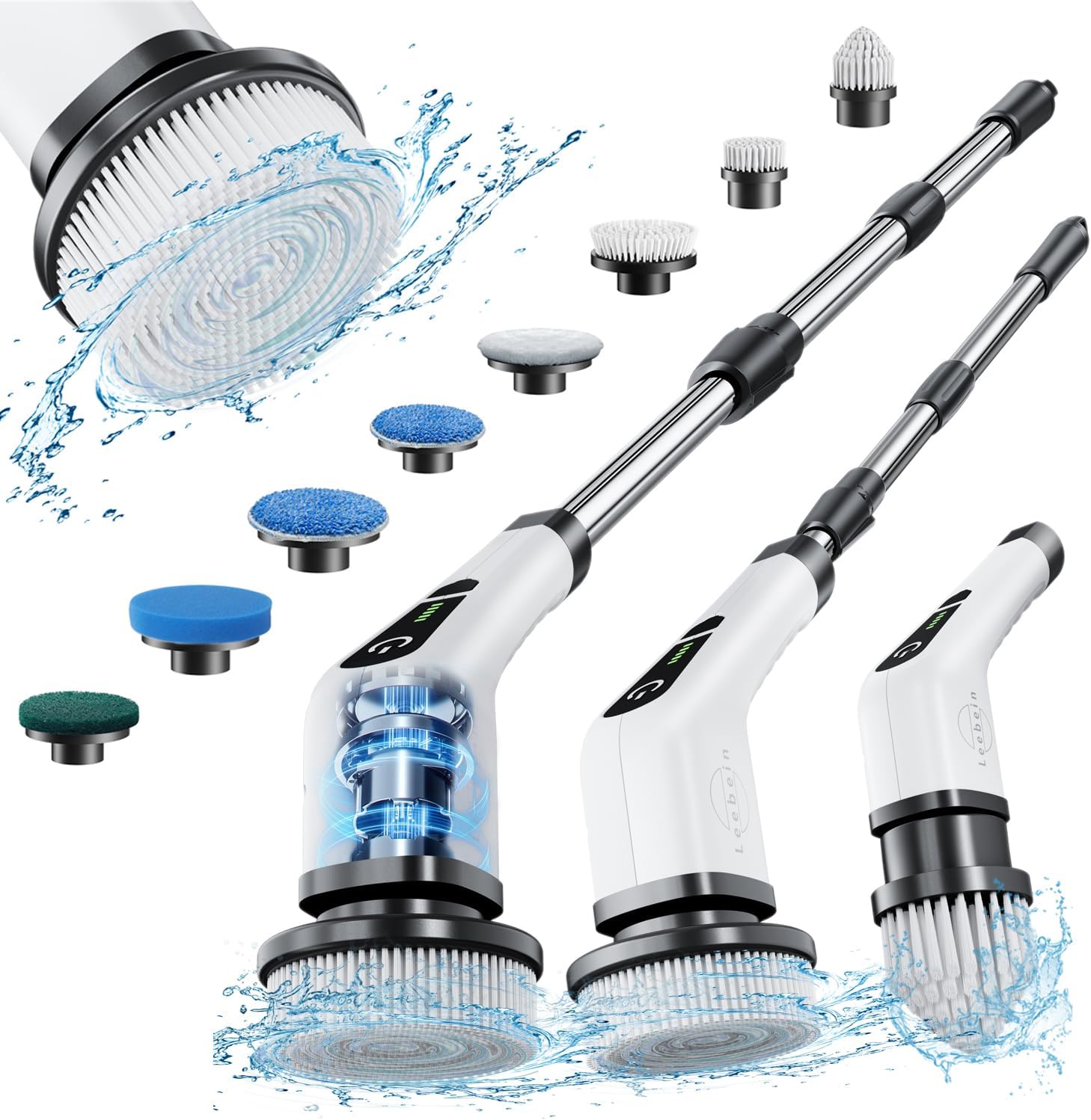 Leebein Electric Spin Scrubber, Cordless Cleaning Brush with 8 Replaceable Brush Heads, Tub and Floor Tile 360 Power Scrubber Dual Speed with Adjustable & Detachable Handle for Bathroom Kitchen Car Leebein Electric Spin Scrubber, Cordless Cleaning Brush with 8 Replaceable Brush Heads, Tub and Floor Tile 360 Power Scrubber Dual Speed with Adjustable & Detachable Handle for Bathroom Kitchen Car