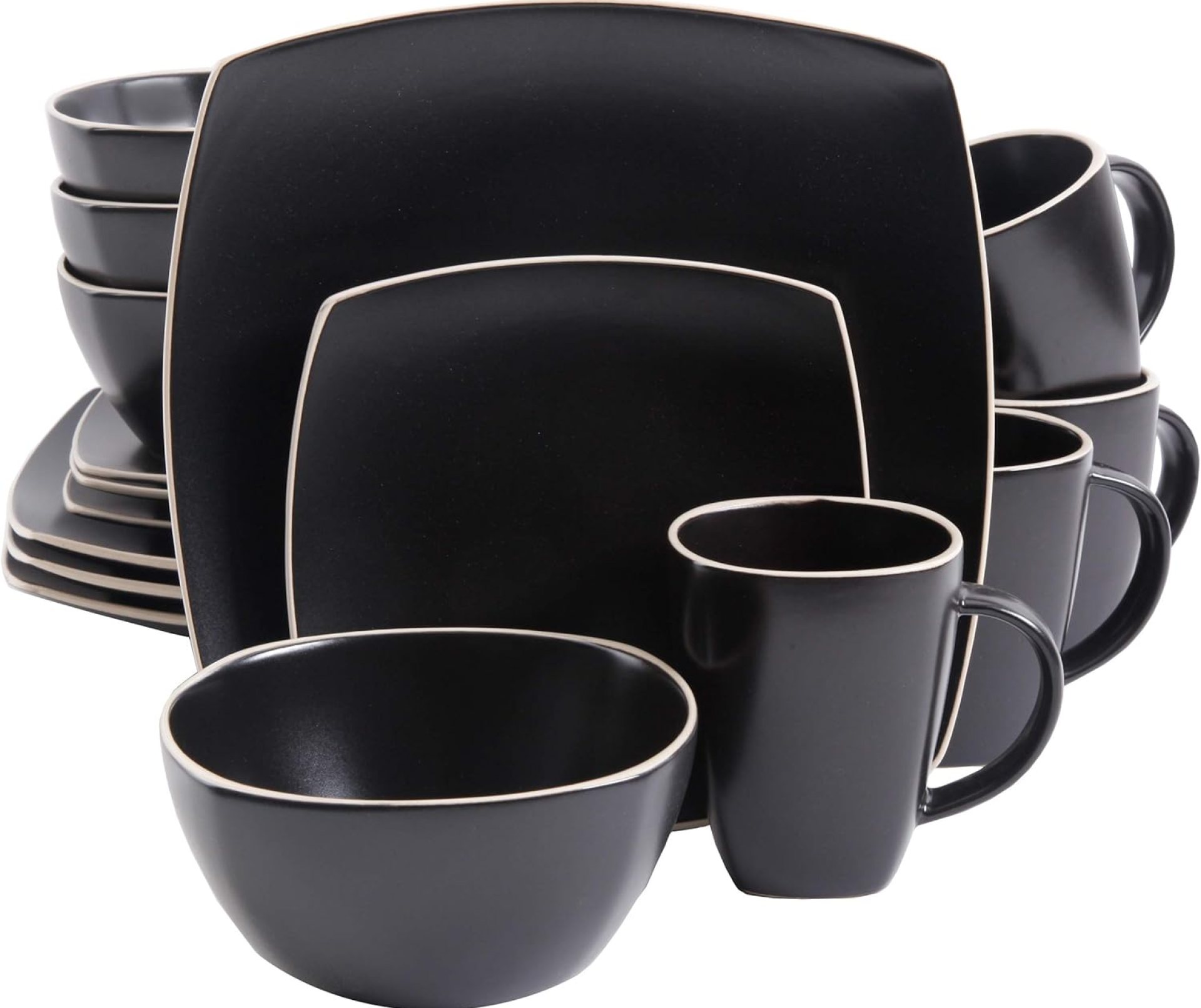 Gibson Soho Lounge Dinnerware Set, Service for 4 (16pcs), Matte Black Gibson Soho Lounge Dinnerware Set, Service for 4 (16pcs), Matte Black