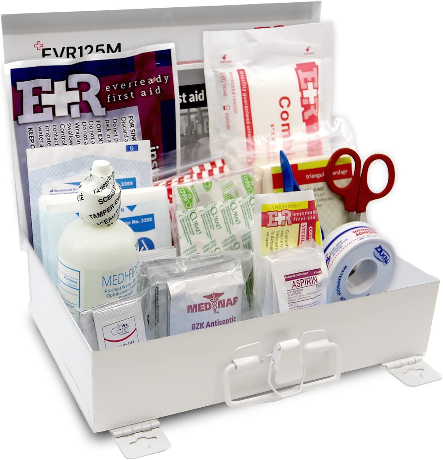 Ever Ready First Aid 107 Piece 25 Person First Aid Kit with Metal Case, OSHA Compliant – FSA/HSA Eligible Ever Ready First Aid 107 Piece 25 Person First Aid Kit with Metal Case, OSHA Compliant – FSA/HSA Eligible
