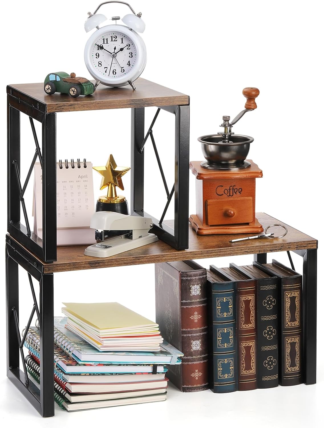 TOPZEA Desktop Shelf, Rustic Wood Small Freestanding Bookshelf Organizer Vintage Desk Shelving Stand, 2 Tier Stackable Office Storage Open Rack Hutch Kitchen Counter Display Shelves, Upgrade TOPZEA Desktop Shelf, Rustic Wood Small Freestanding Bookshelf Organizer Vintage Desk Shelving Stand, 2 Tier Stackable Office Storage Open Rack Hutch Kitchen Counter Display Shelves, Upgrade