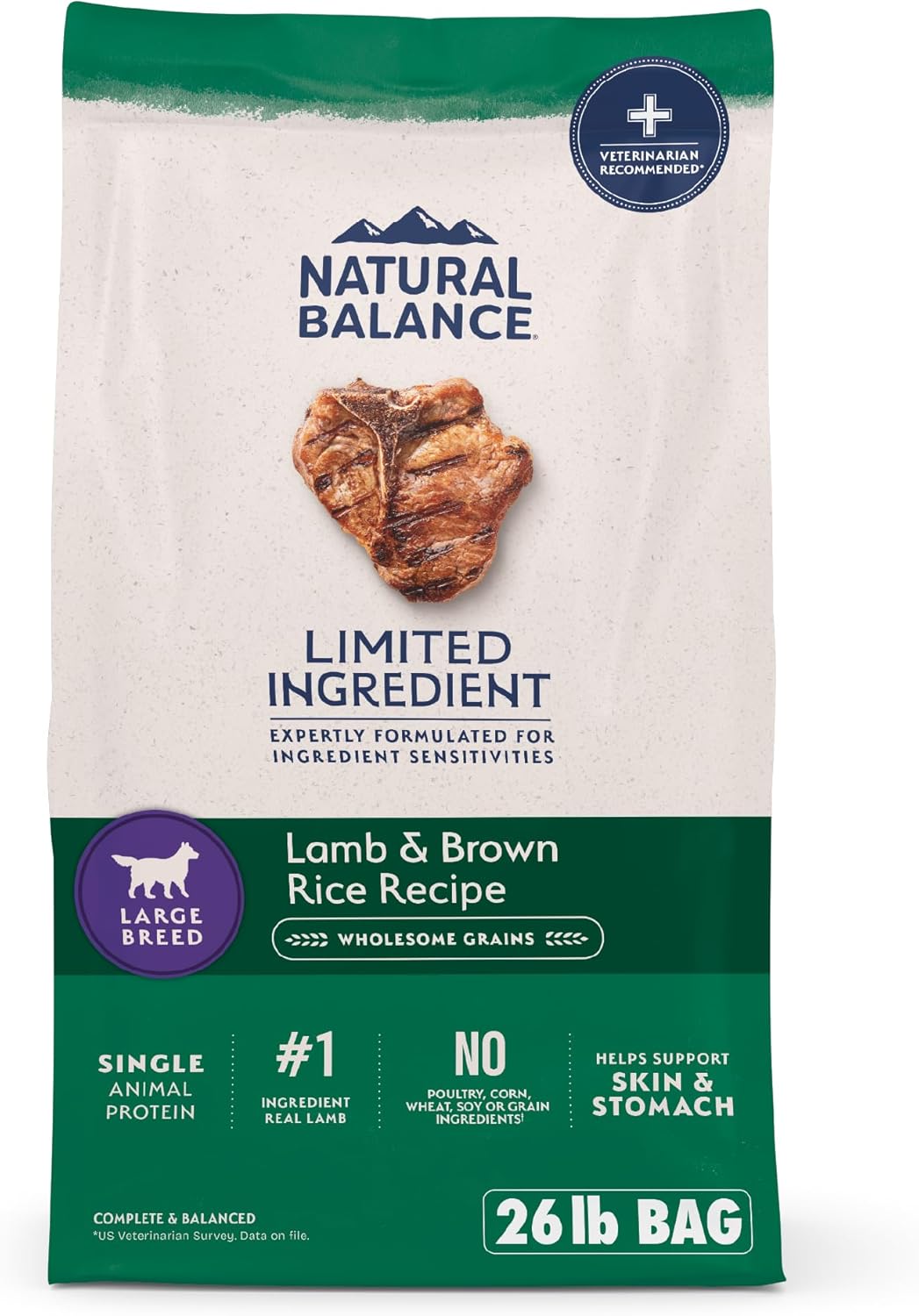 Natural Balance Limited Ingredient Large Breed Adult Dry Dog Food with Healthy Grains, Lamb & Brown Rice Recipe, 26 Pound (Pack of 1) Natural Balance Limited Ingredient Large Breed Adult Dry Dog Food with Healthy Grains, Lamb & Brown Rice Recipe, 26 Pound (Pack of 1)