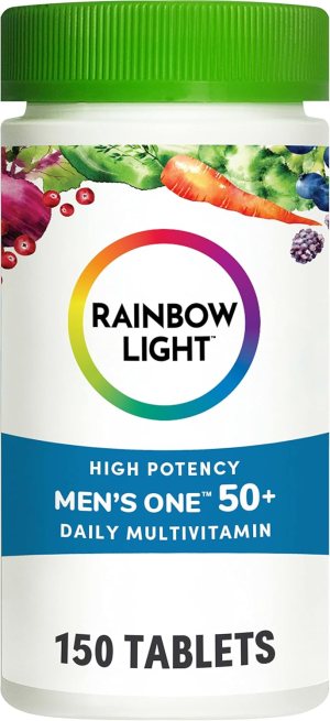 Rainbow Light Multivitamin for Men 50+, Vitamin C, D & Zinc, Probiotics, Men’s One 50+ Multivitamin Provides High Potency Immune Support, Non-GMO, Vegetarian, 150 Tablets
