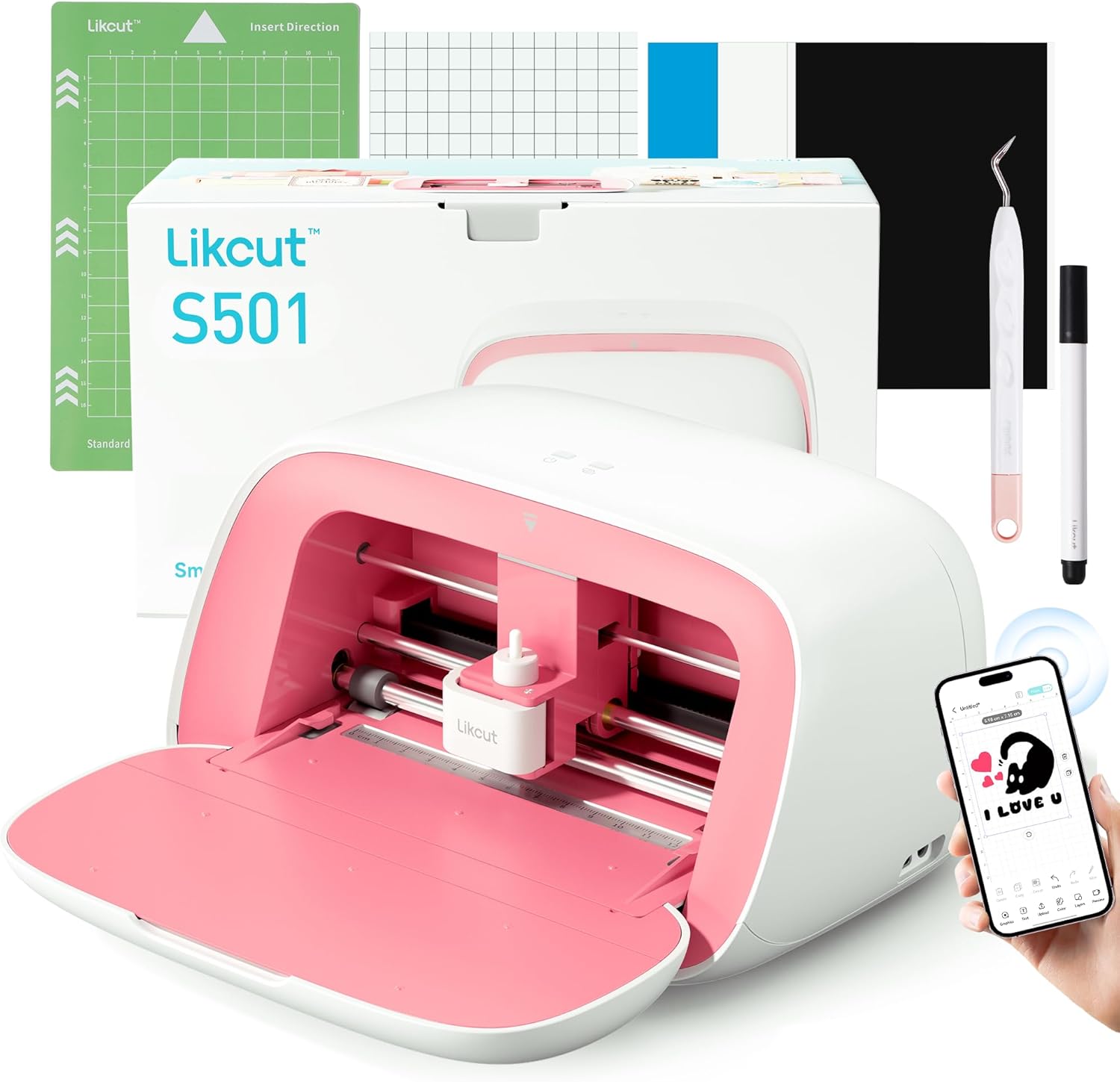 Likcut Vinyl Cutter Machine, Upgrade Cutting Machine Glee S501 for DIY Joy, Portable Smart Cutting Tool for Crafter, Sticker Decal Maker Printing for Family & School Fun Projects and Decorations, Pink Likcut Vinyl Cutter Machine, Upgrade Cutting Machine Glee S501 for DIY Joy, Portable Smart Cutting Tool for Crafter, Sticker Decal Maker Printing for Family & School Fun Projects and Decorations, Pink