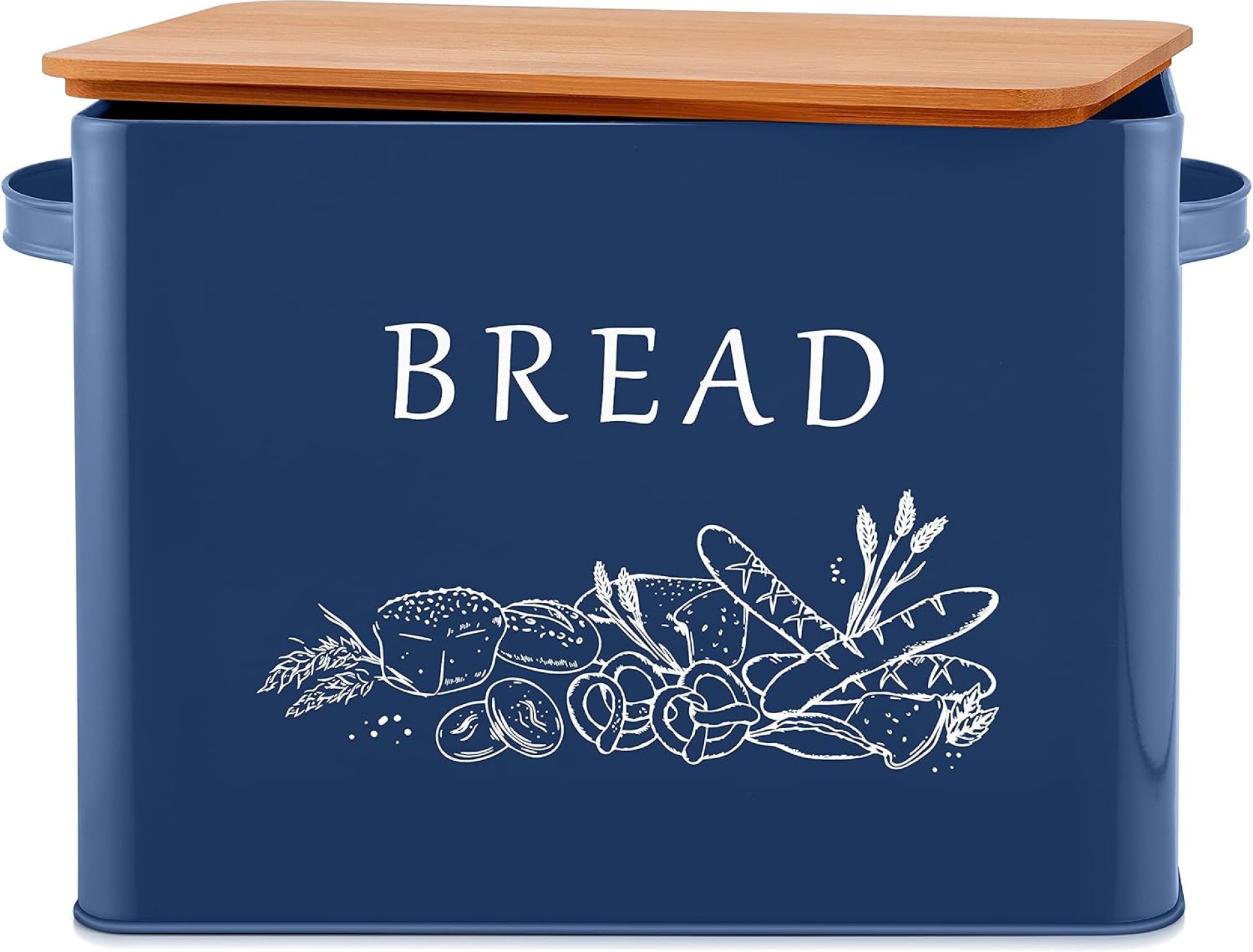 E-far Bread Box for Kitchen Countertop, Metal Bread Storage Container Bin with Bamboo Lid for Cutting Bread, Extra Large & Farmhouse Style, 13” x 7.2” x9.8”, Navy Blue E-far Bread Box for Kitchen Countertop, Metal Bread Storage Container Bin with Bamboo Lid for Cutting Bread, Extra Large & Farmhouse Style, 13” x 7.2” x9.8”, Navy Blue
