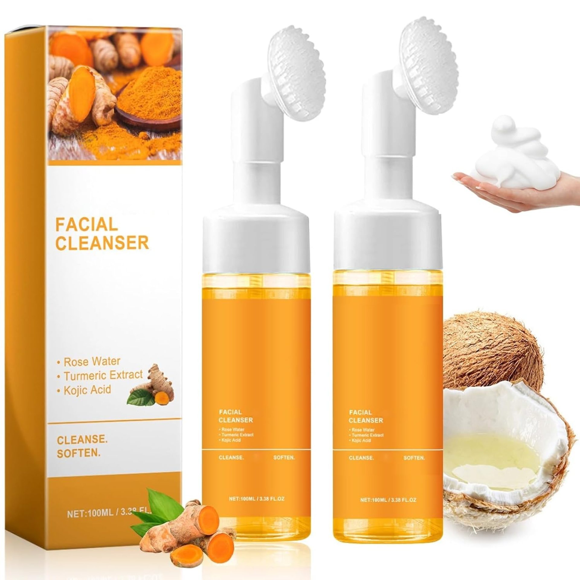 2 Pcs Turmeric Facial Cleanser, Glow Wash Turmeric Face Wash With Brush, Deep Cleansing Exfoliating for Women All Skin. 2 Pcs Turmeric Facial Cleanser, Glow Wash Turmeric Face Wash With Brush, Deep Cleansing Exfoliating for Women All Skin.