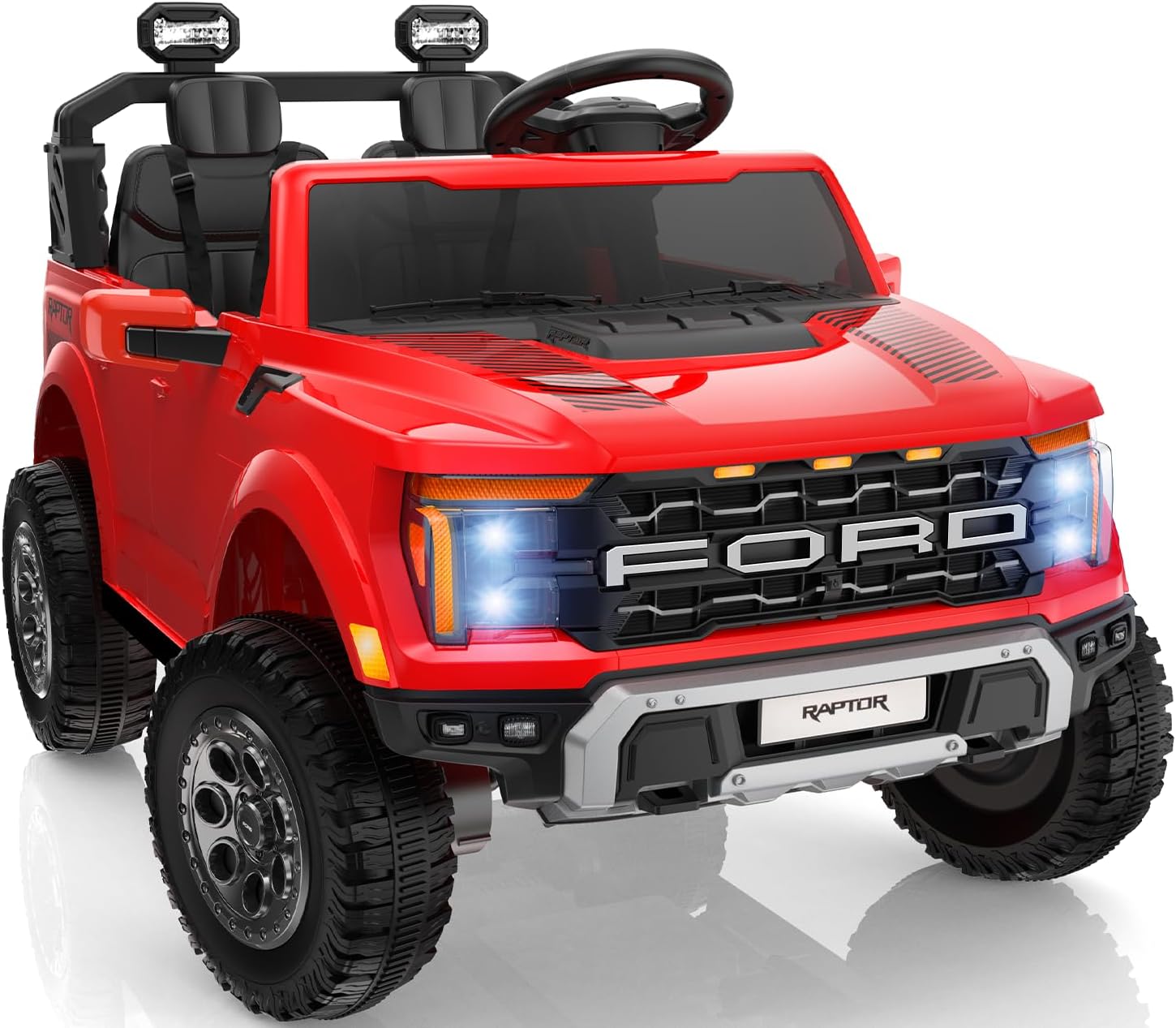 24V 2 Seater Ride on Toys for Kids, Licensed Ford F-150 Raptor Kids Electric Vehicles w/Remote Control, Power Pedal and Durable Wheels, LED Lights, Bluetooth, Truck Bed Storage (Red) 24V 2 Seater Ride on Toys for Kids, Licensed Ford F-150 Raptor Kids Electric Vehicles w/Remote Control, Power Pedal and Durable Wheels, LED Lights, Bluetooth, Truck Bed Storage (Red)