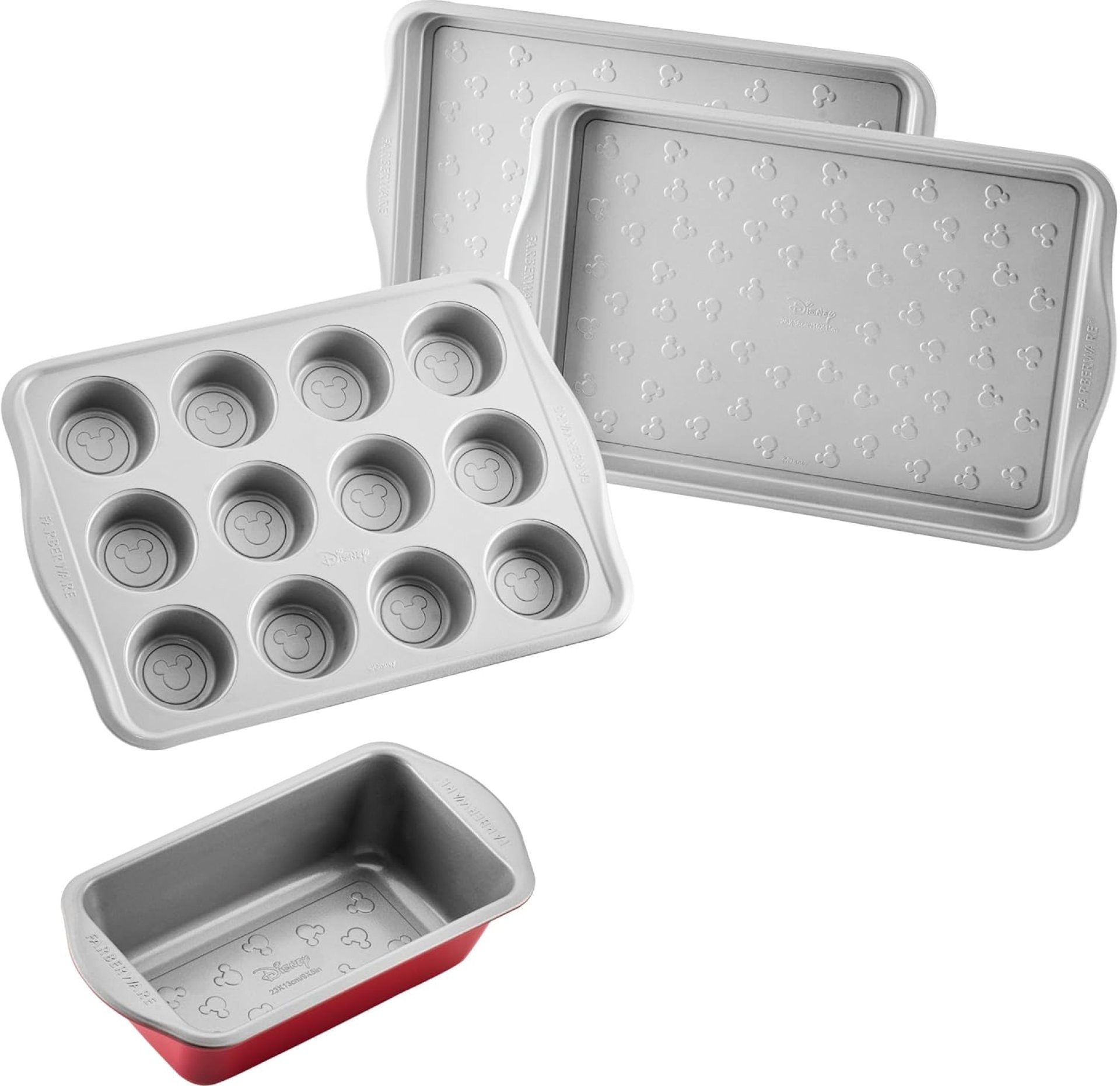 Farberware Disney Bake with Mickey Mouse Nonstick Bakeware Set/Baking Pans with Disney Home Oven Mitts, Cookie Pans, Muffin/Cupcake and Loaf Pan, 6 Piece Non Stick Bakeware Set – Red Farberware Disney Bake with Mickey Mouse Nonstick Bakeware Set/Baking Pans with Disney Home Oven Mitts, Cookie Pans, Muffin/Cupcake and Loaf Pan, 6 Piece Non Stick Bakeware Set – Red